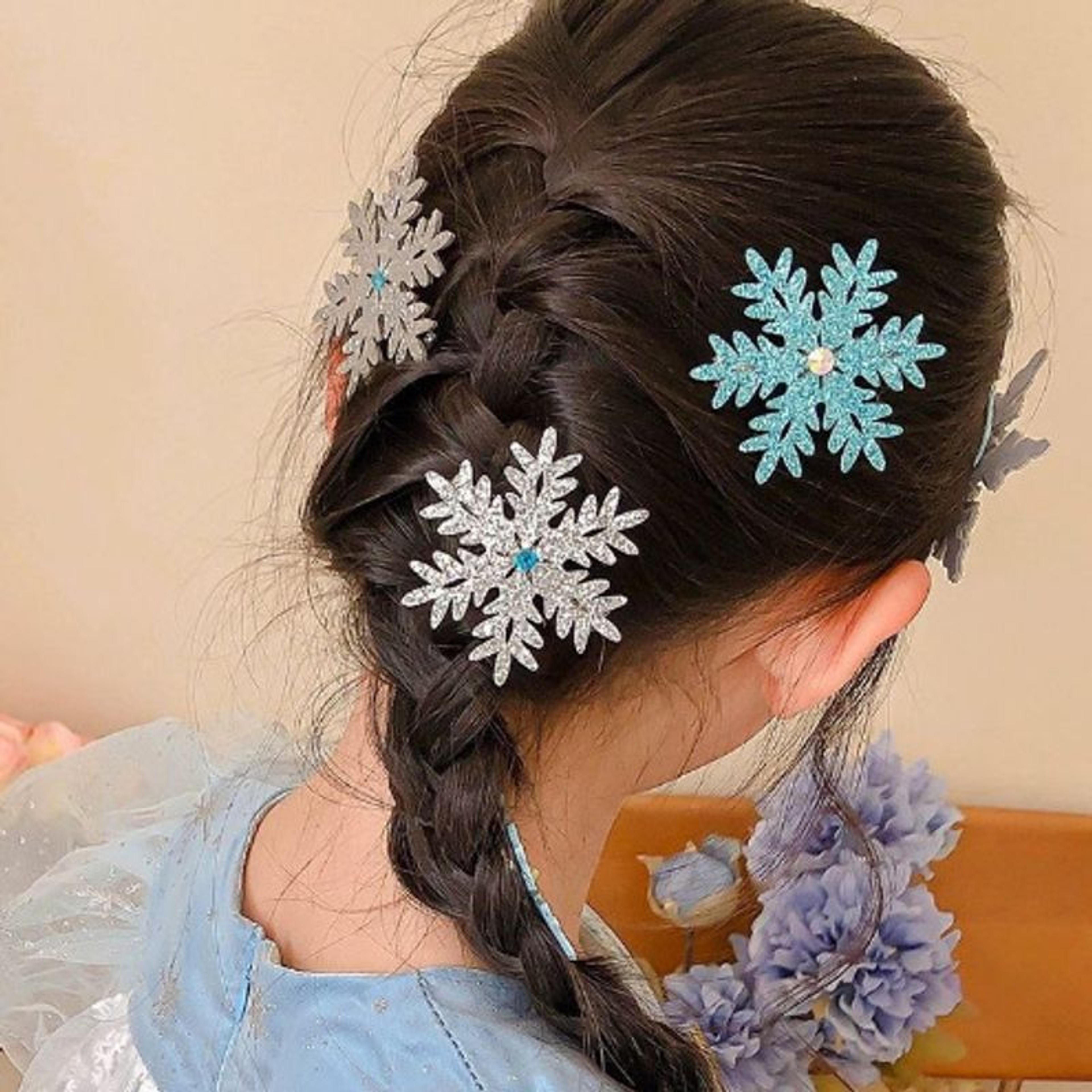 frozen snowflake hairpin - elsa princess hair clip for girls, winter side bb clip accessory
