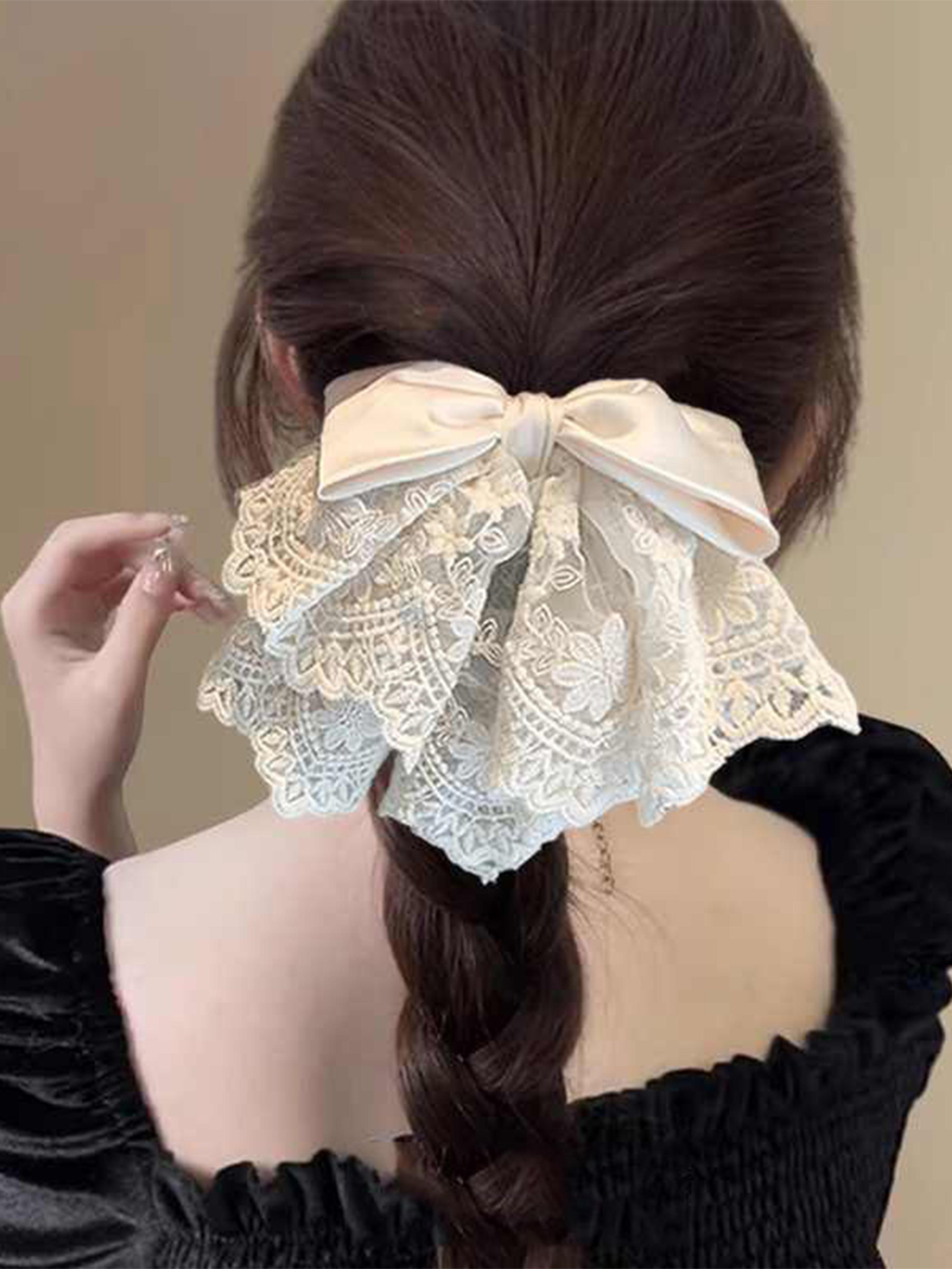 romantic lace bow ponytail clip - elegant lace bow hairpin for chic hair styling