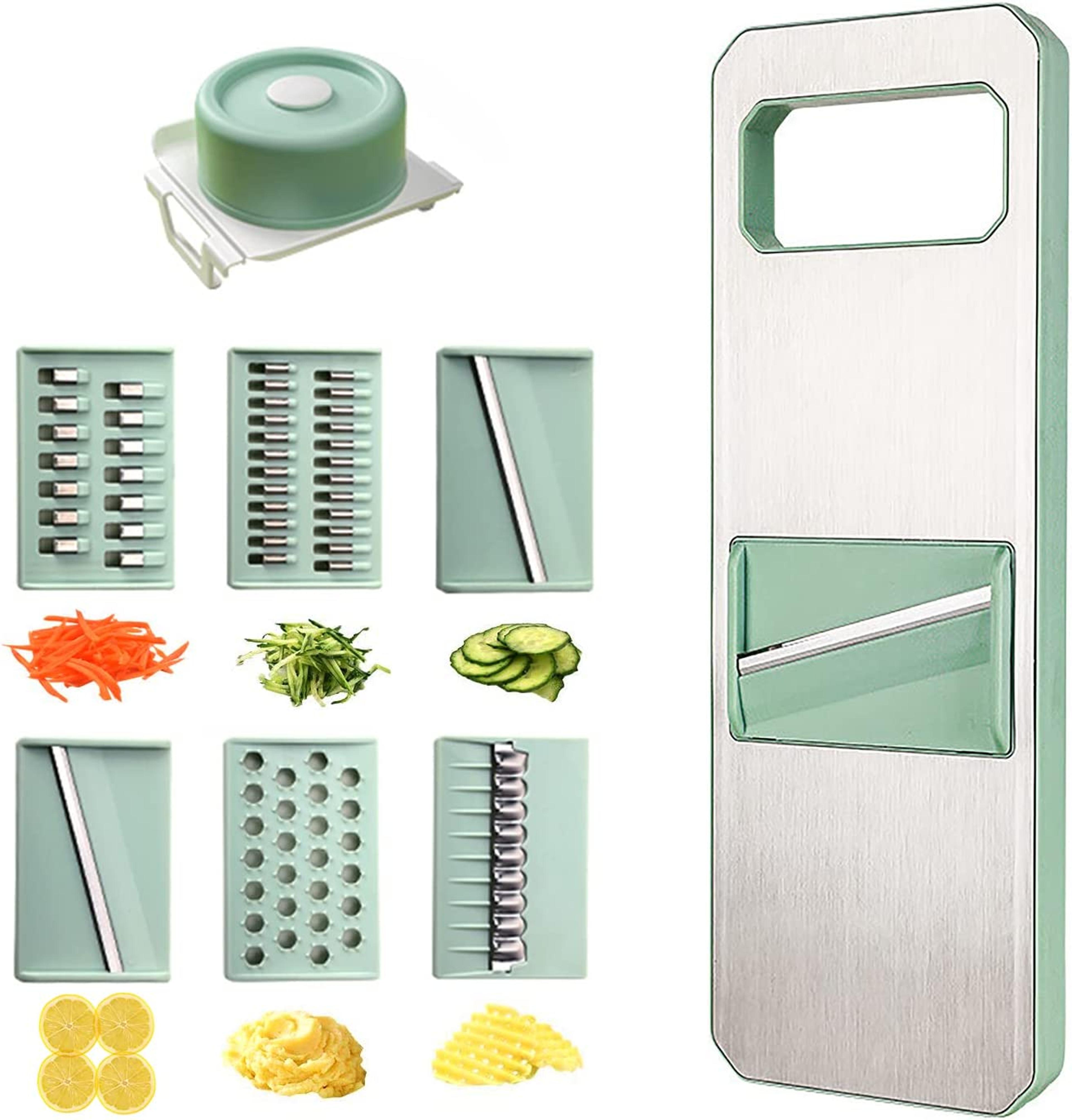 vegetable slicer mandoline with interchangeable blades and julienne shredder