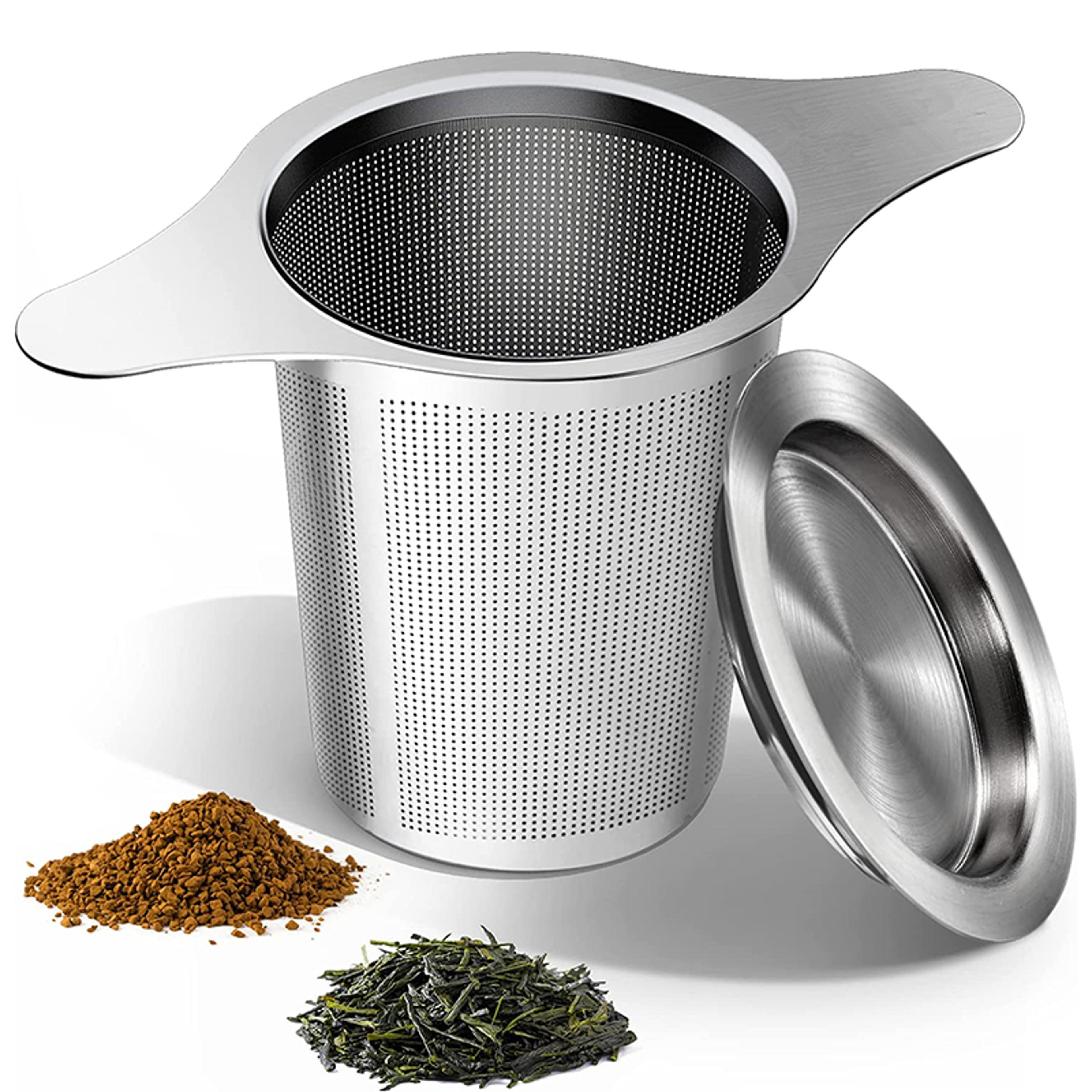 premium stainless steel tea infuser with double handles – large capacity loose leaf tea steeper
