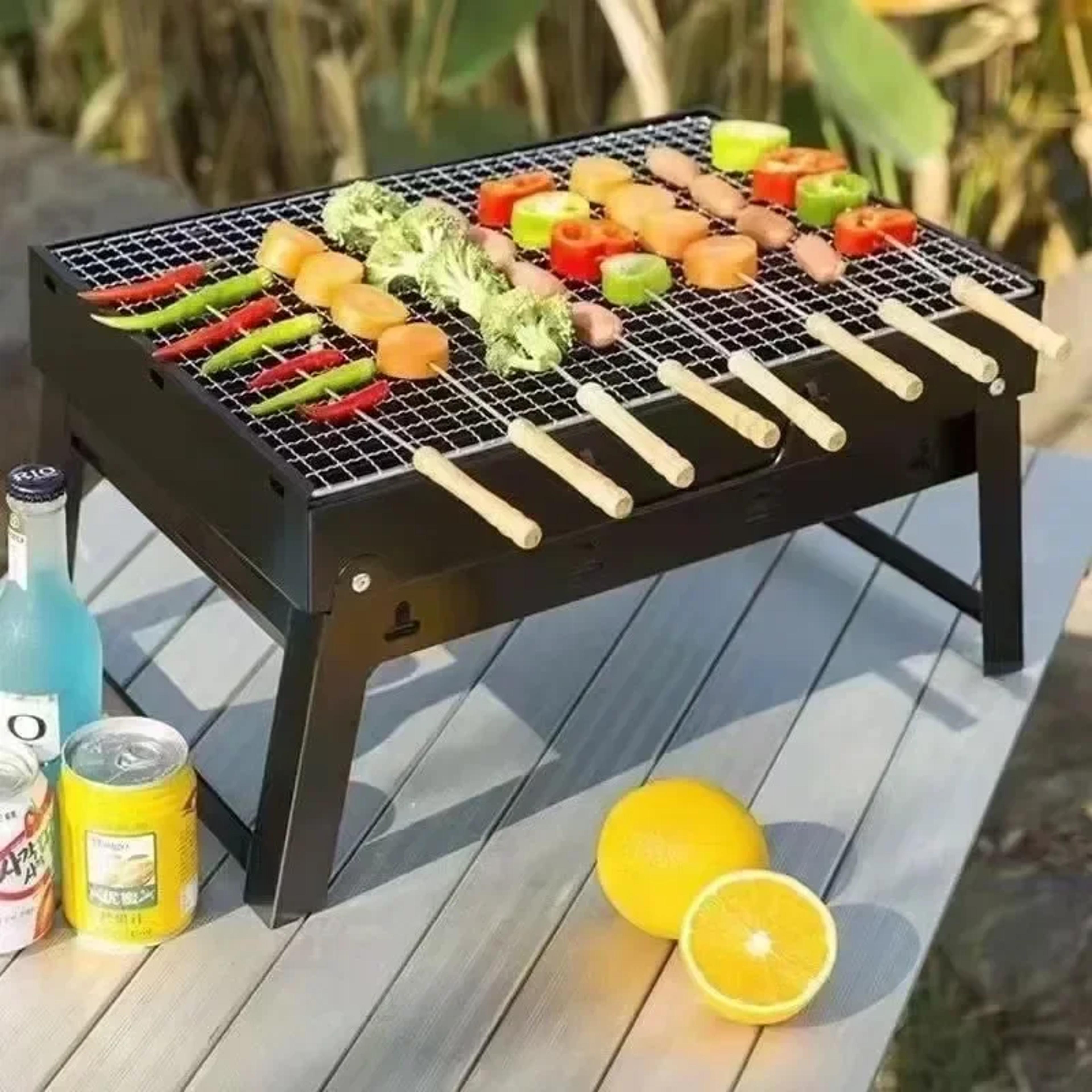 portable bbq charcoal grill kit – stainless steel mini bbq tool set for outdoor cooking, camping, and picnics