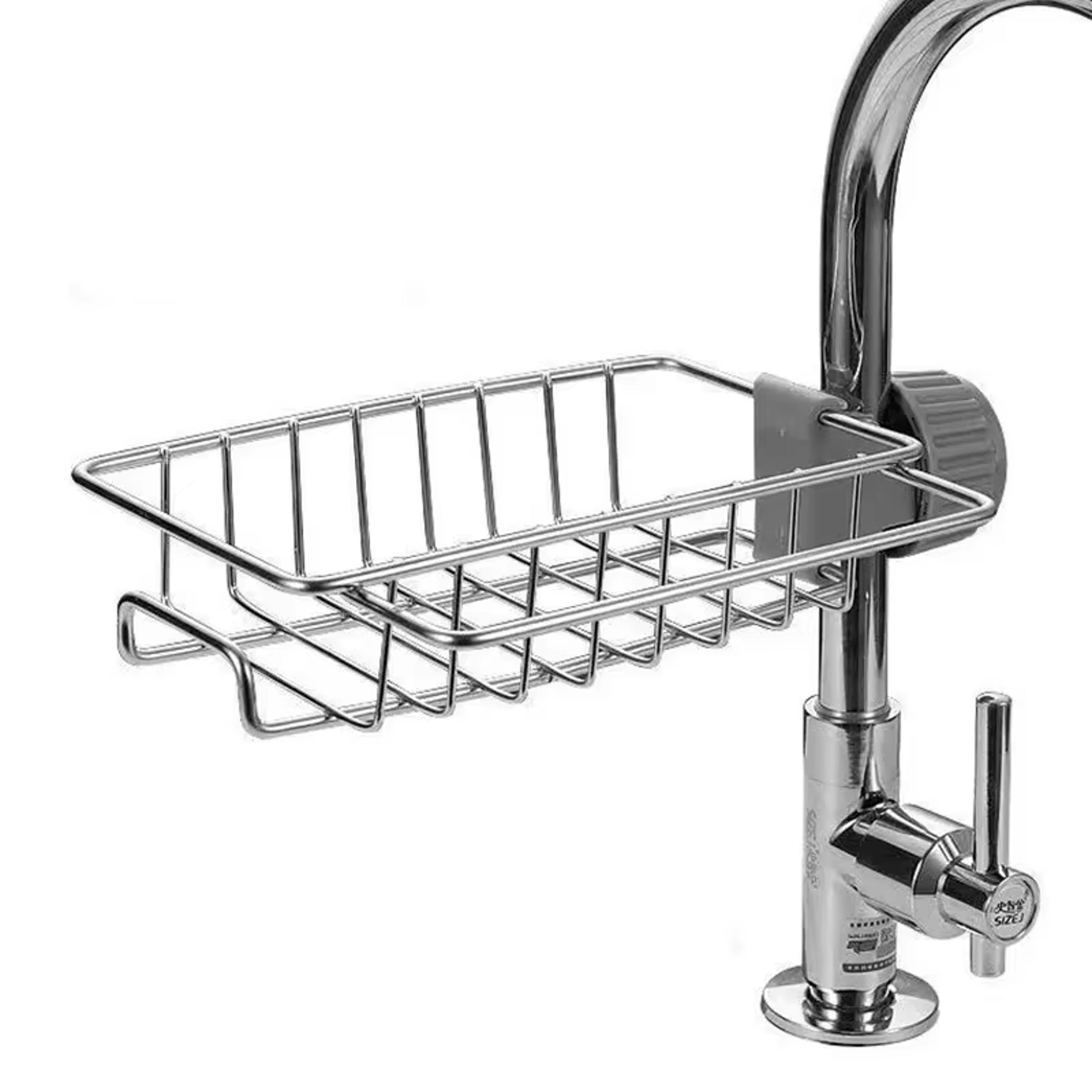 stainless steel kitchen sink drain rack - multi-purpose soap, sponge & towel holder organizer for faucet