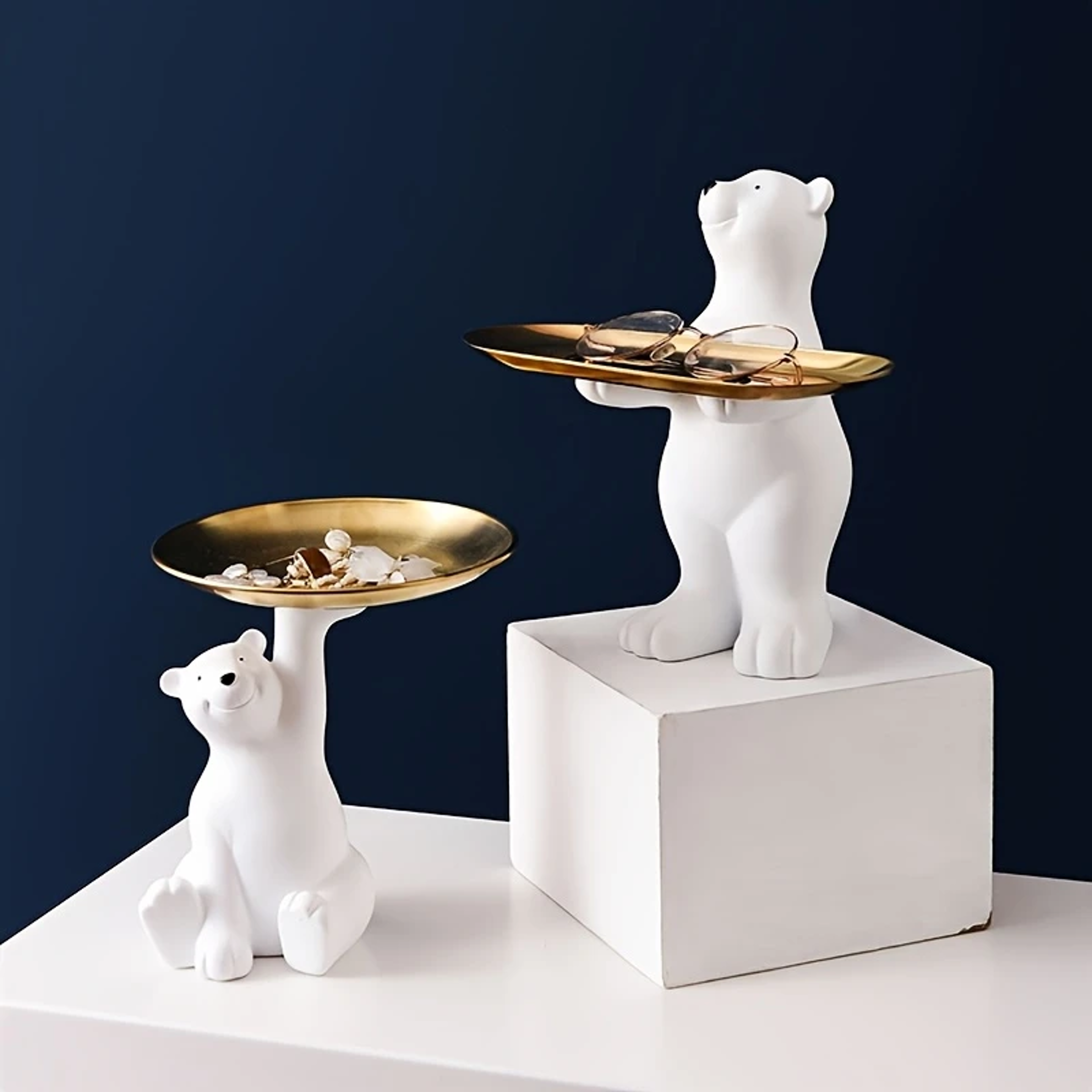 creative polar bear seated storage tray – decorative storage for keys & more