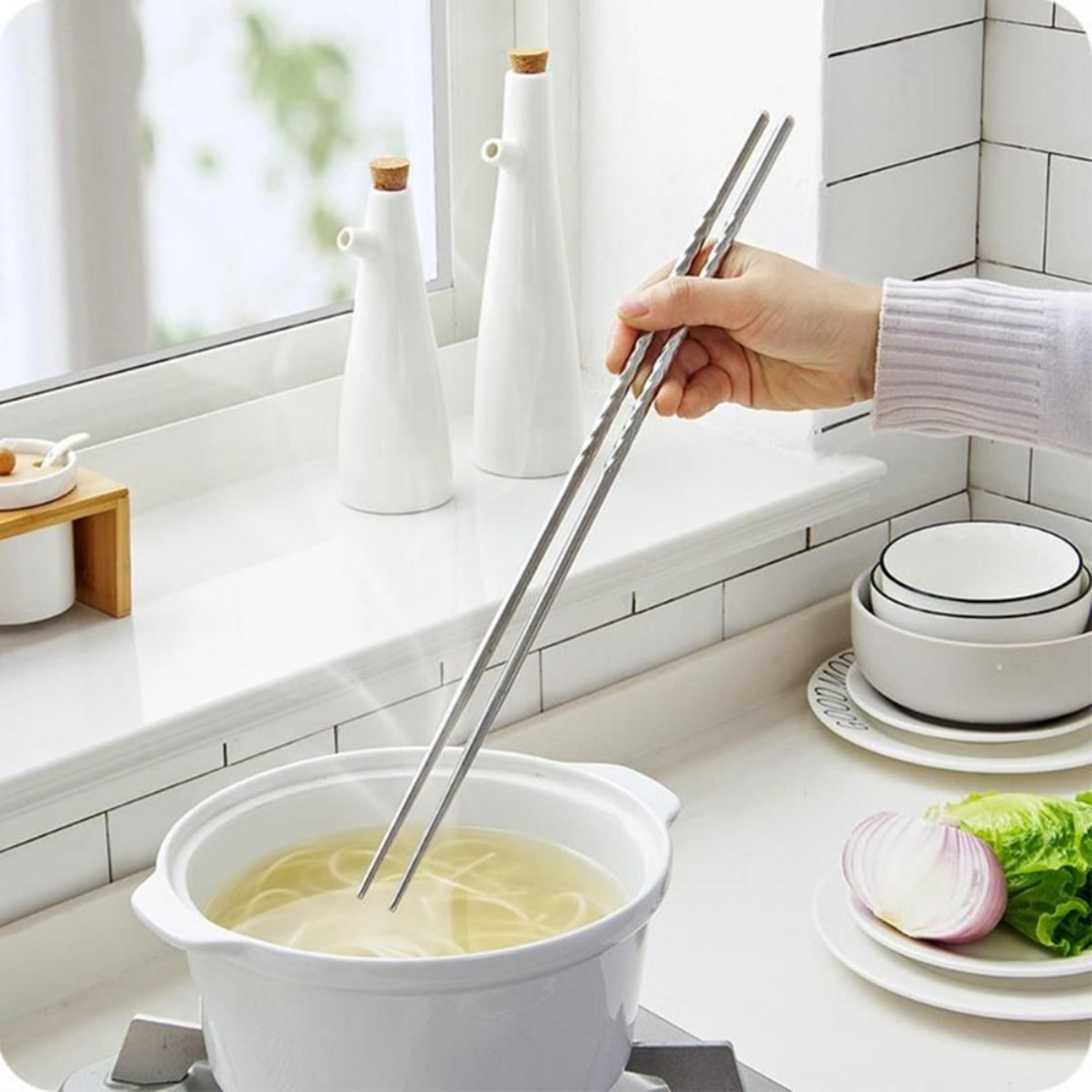 stainless steel extra long cooking chopsticks for frying, noodles, and sushi - anti-slip kitchen utensil