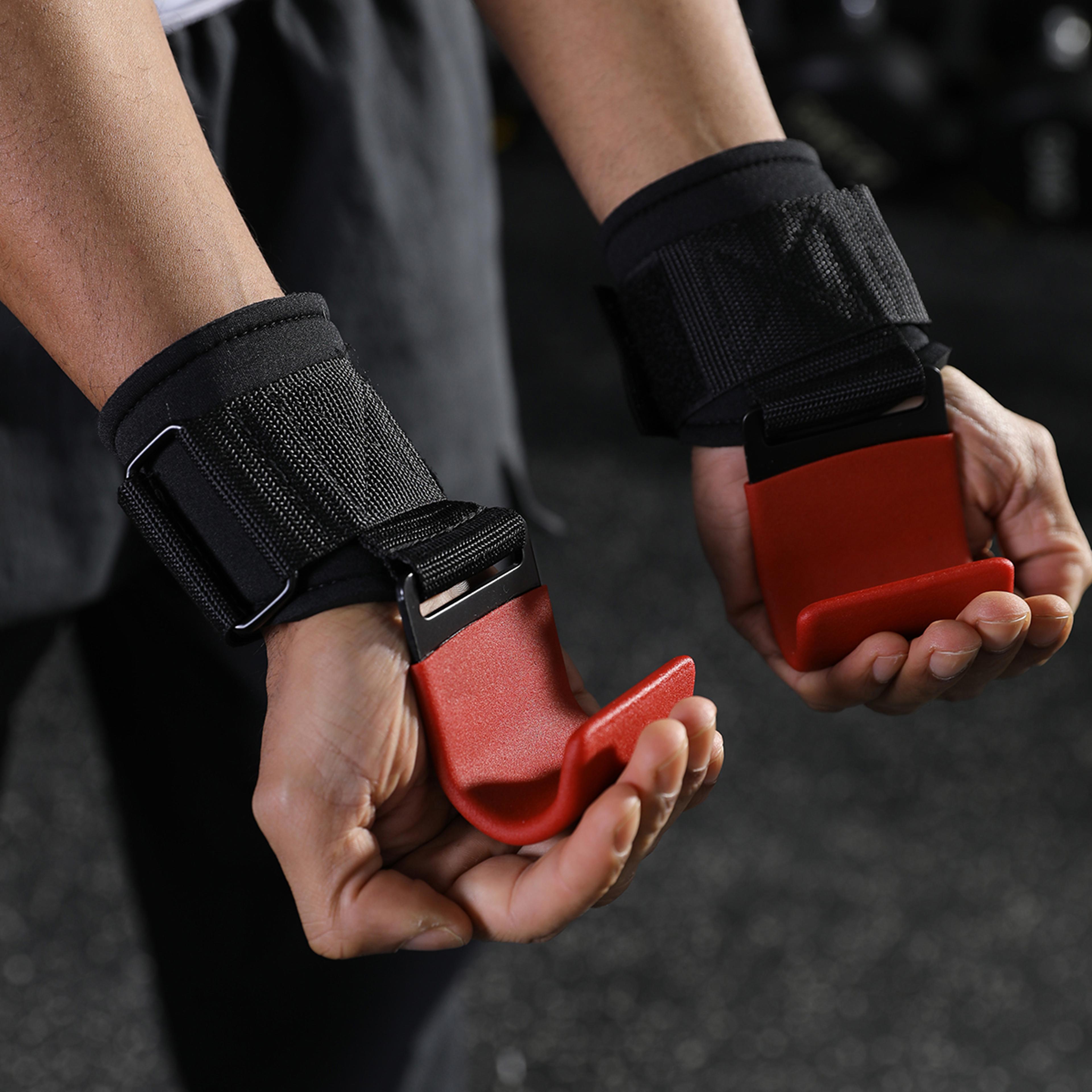 heavy duty weightlifting hooks with neoprene padded wrist straps for deadlifts & pull-ups - steel grips for gym training