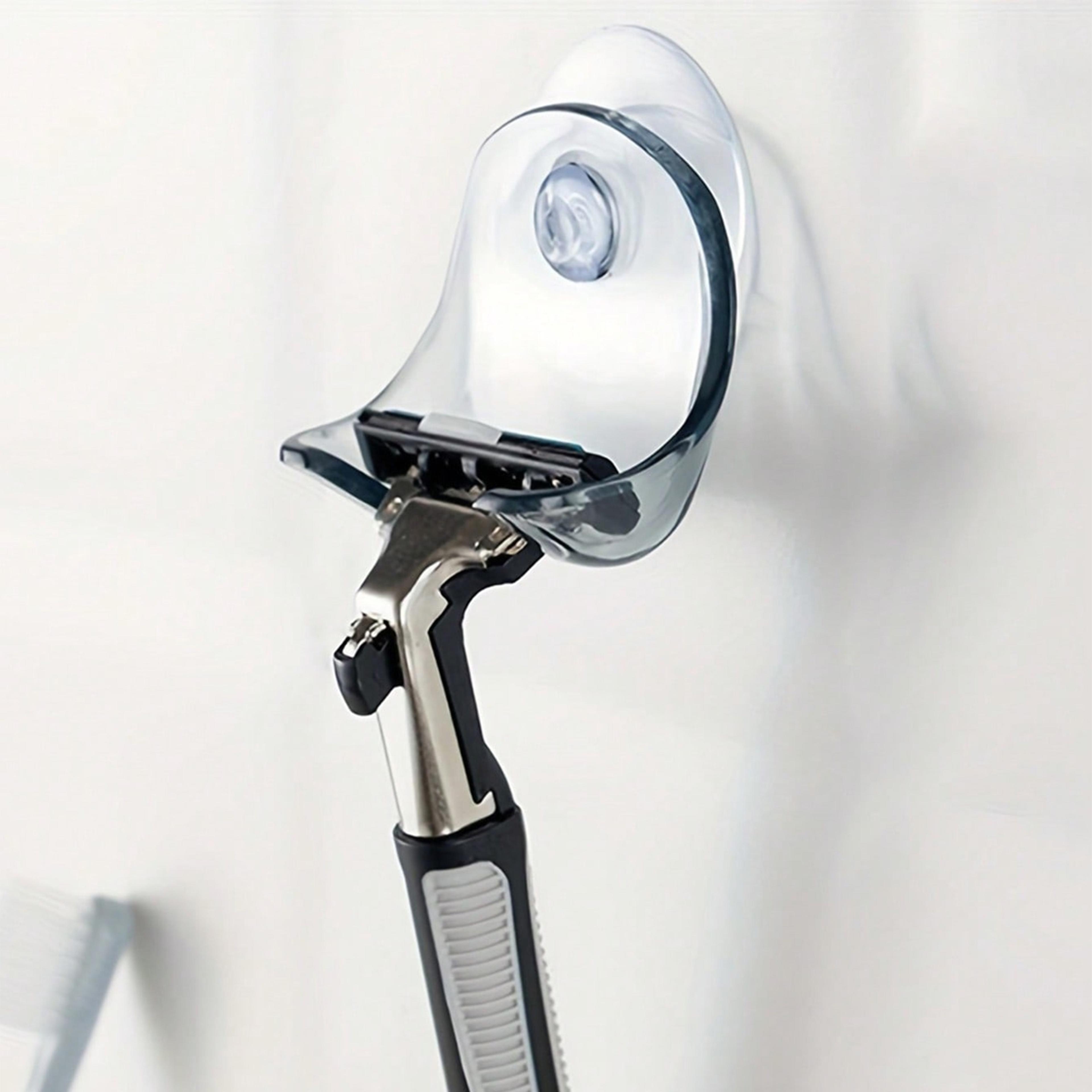 wall mounted shaver holder with suction cup, space saving bathroom razor storage