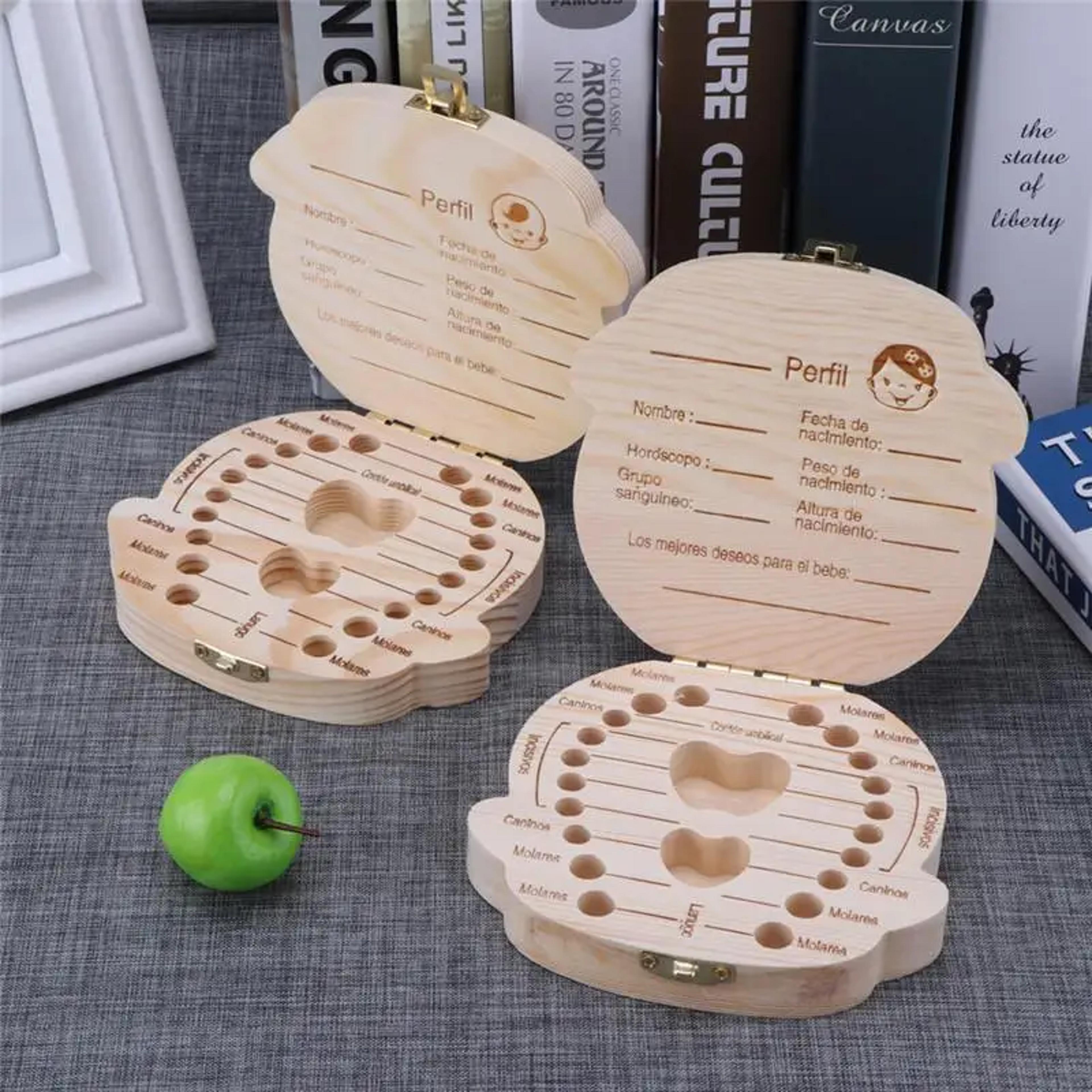 wooden baby tooth box organizer, keepsake storage for kid milk teeth, perfect gift for boys & girls