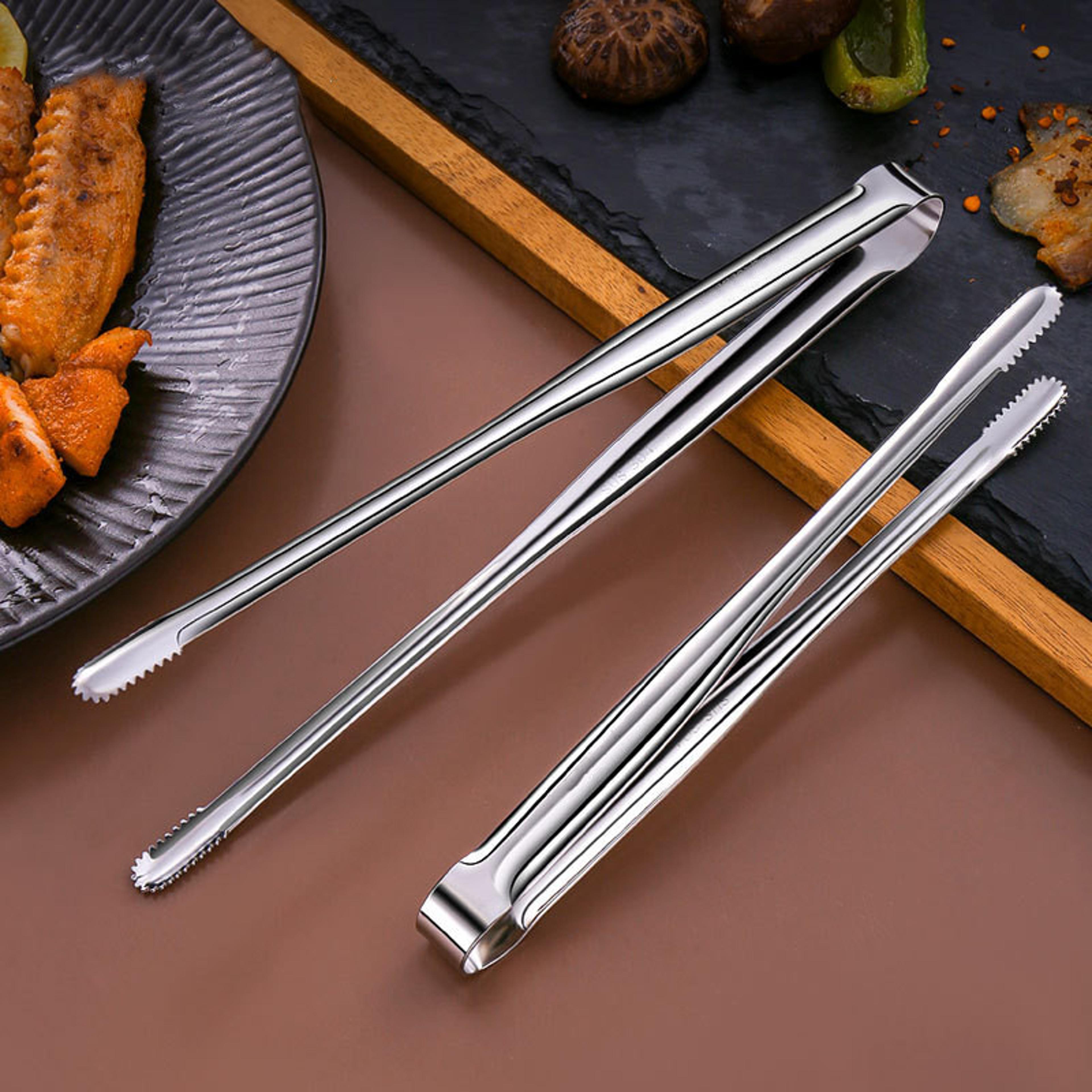 stainless steel bbq tongs non slip cooking utensils for grill, steak, and more