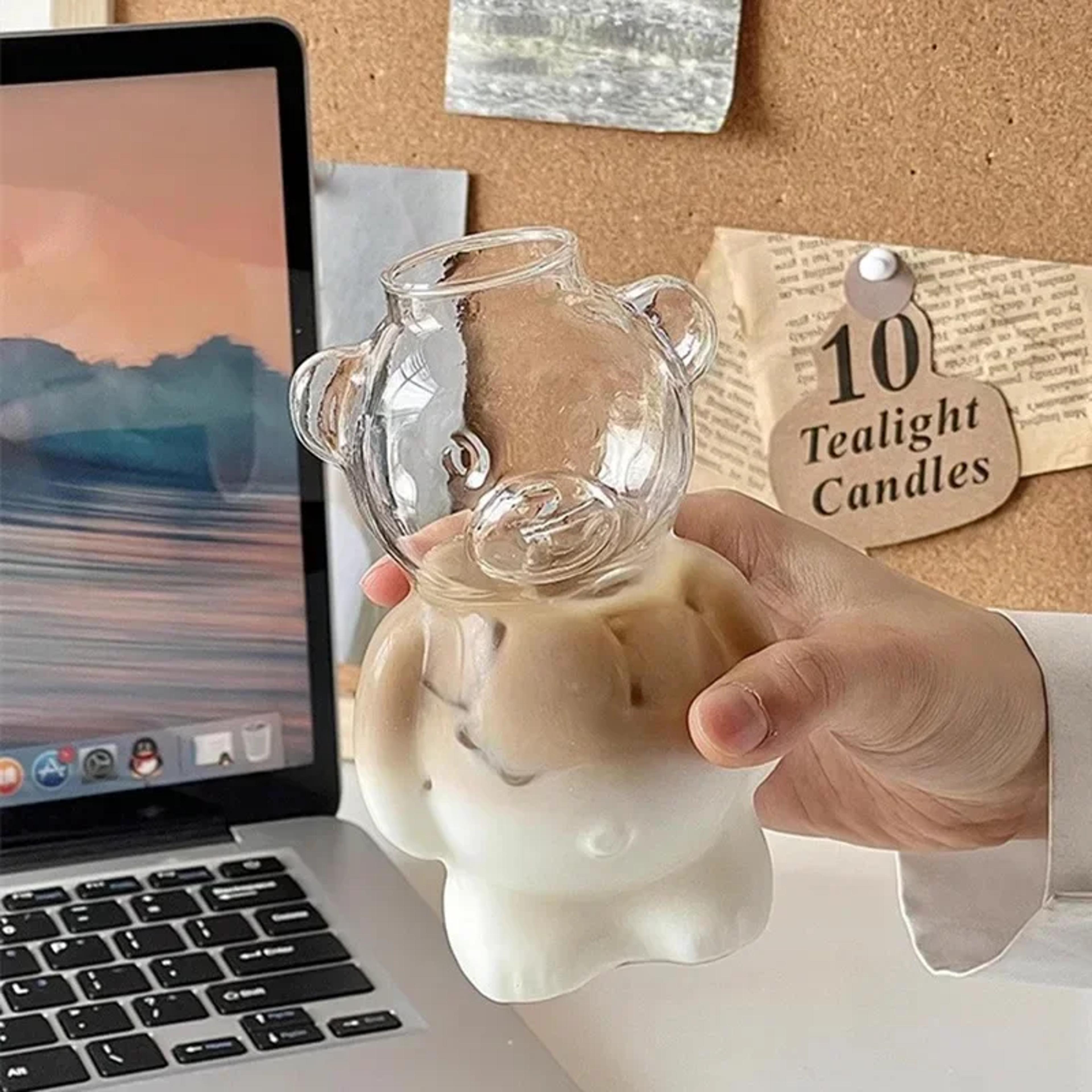 cartoon bear shaped mug cute glass cup with straw for women, kids, & friends unique gift for birthdays & christmas