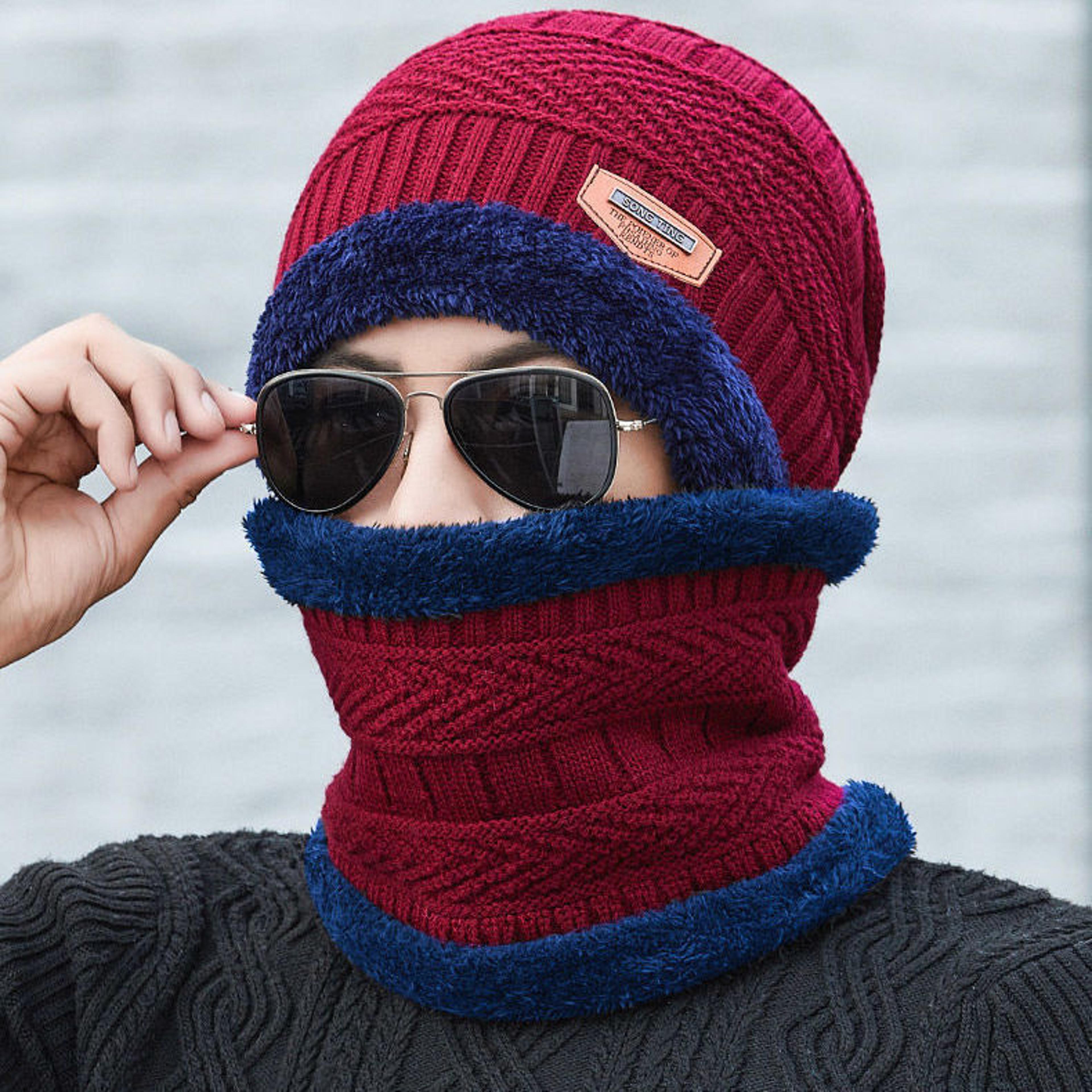 winter fleece scarf hat for men & women plush knit beanie with cold protection neck mask for outdoor cycling and skiing