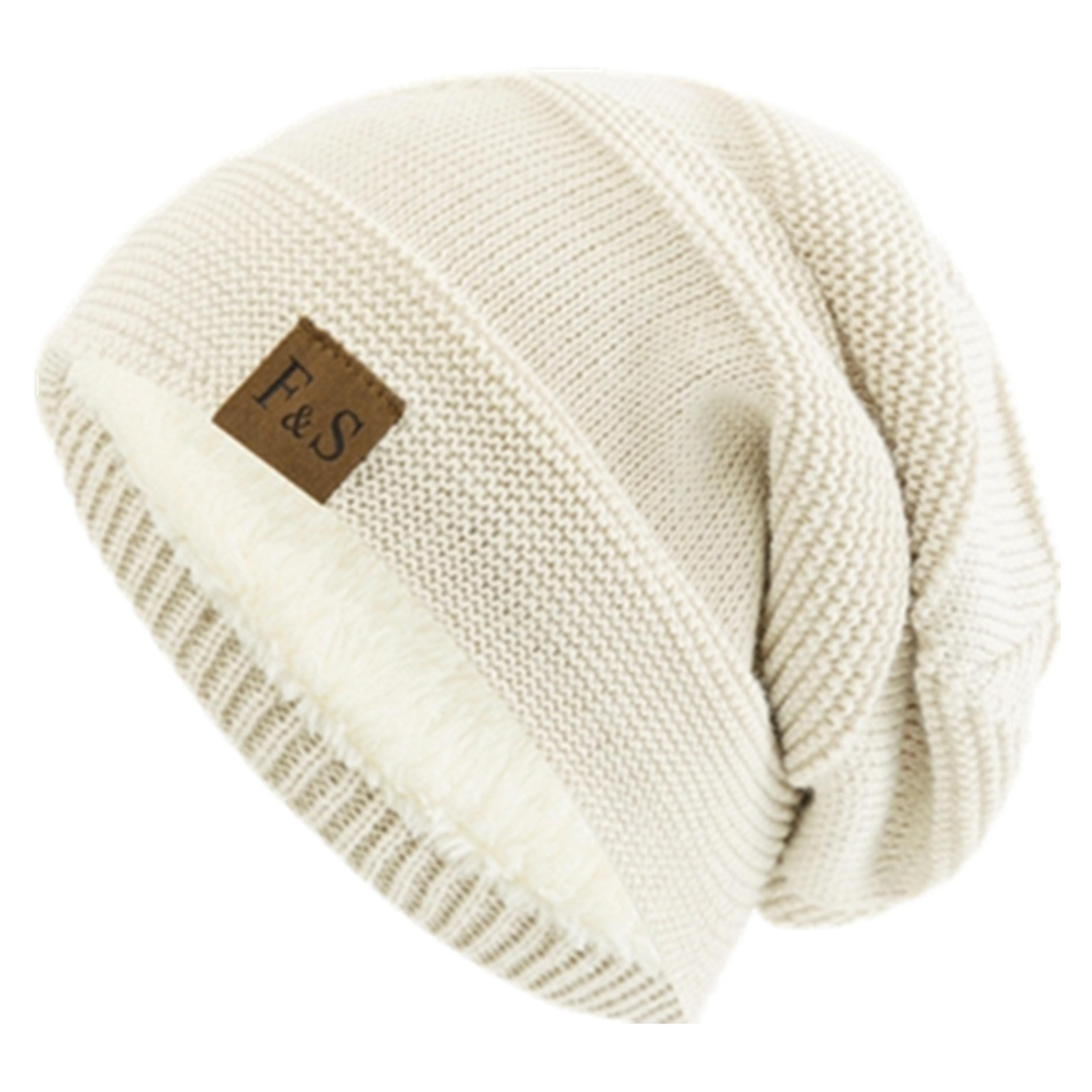 fur lined winter beanie cap for men and women cozy slouchy knitted hat with casual label decor