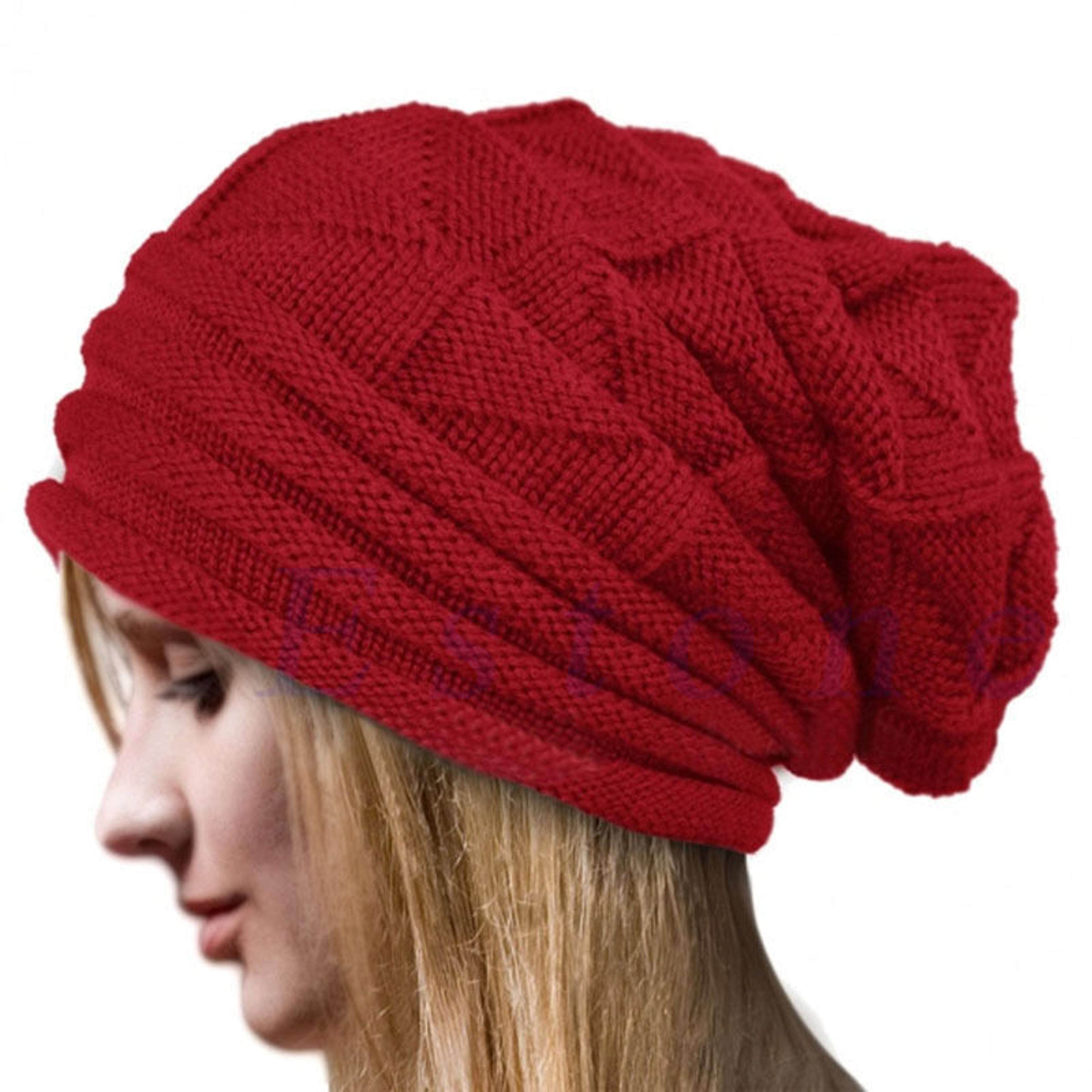 oversized wool winter beanie hat for women & men warm knit ski slouchy cap