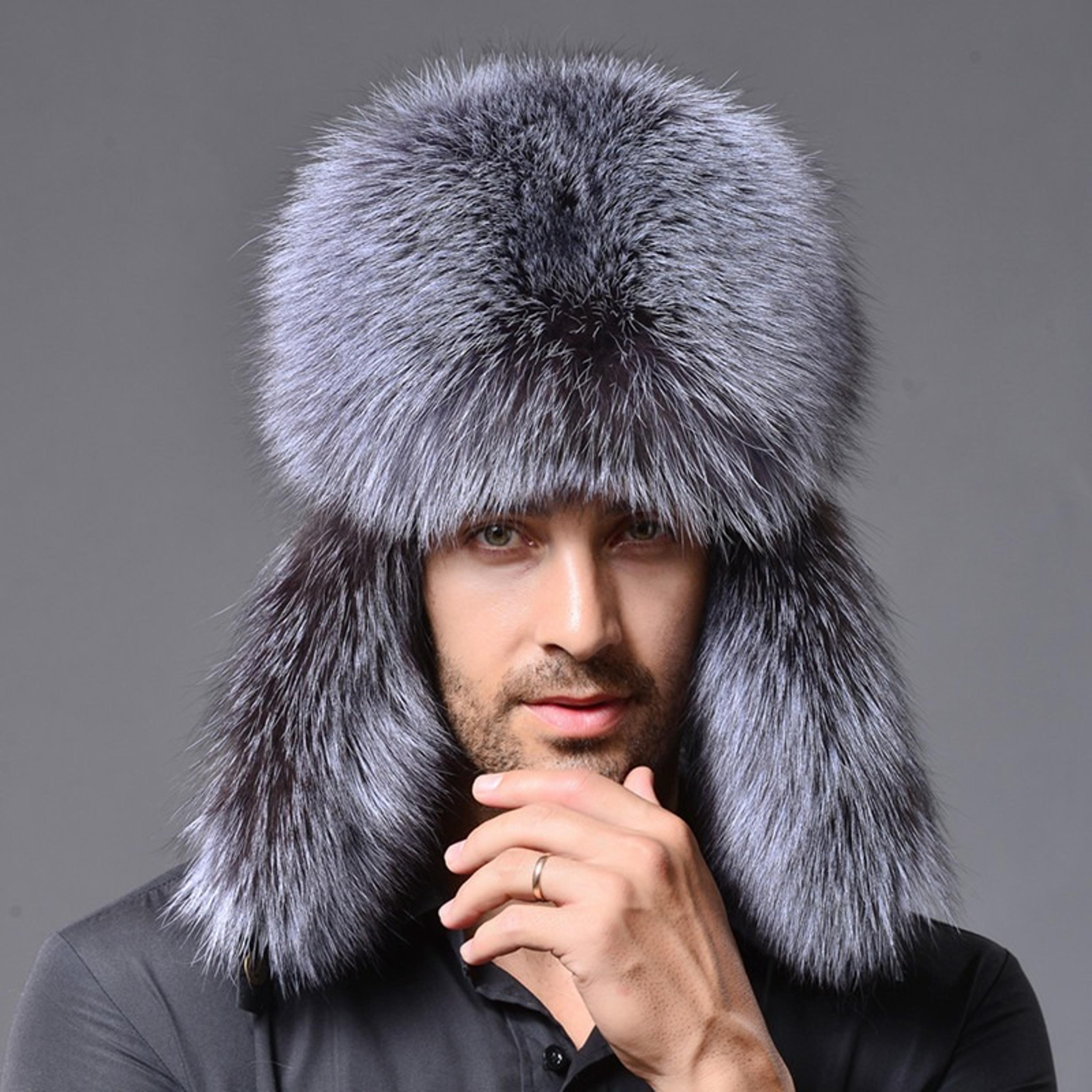 winter snow hat with ear protection, warm fur hat for men