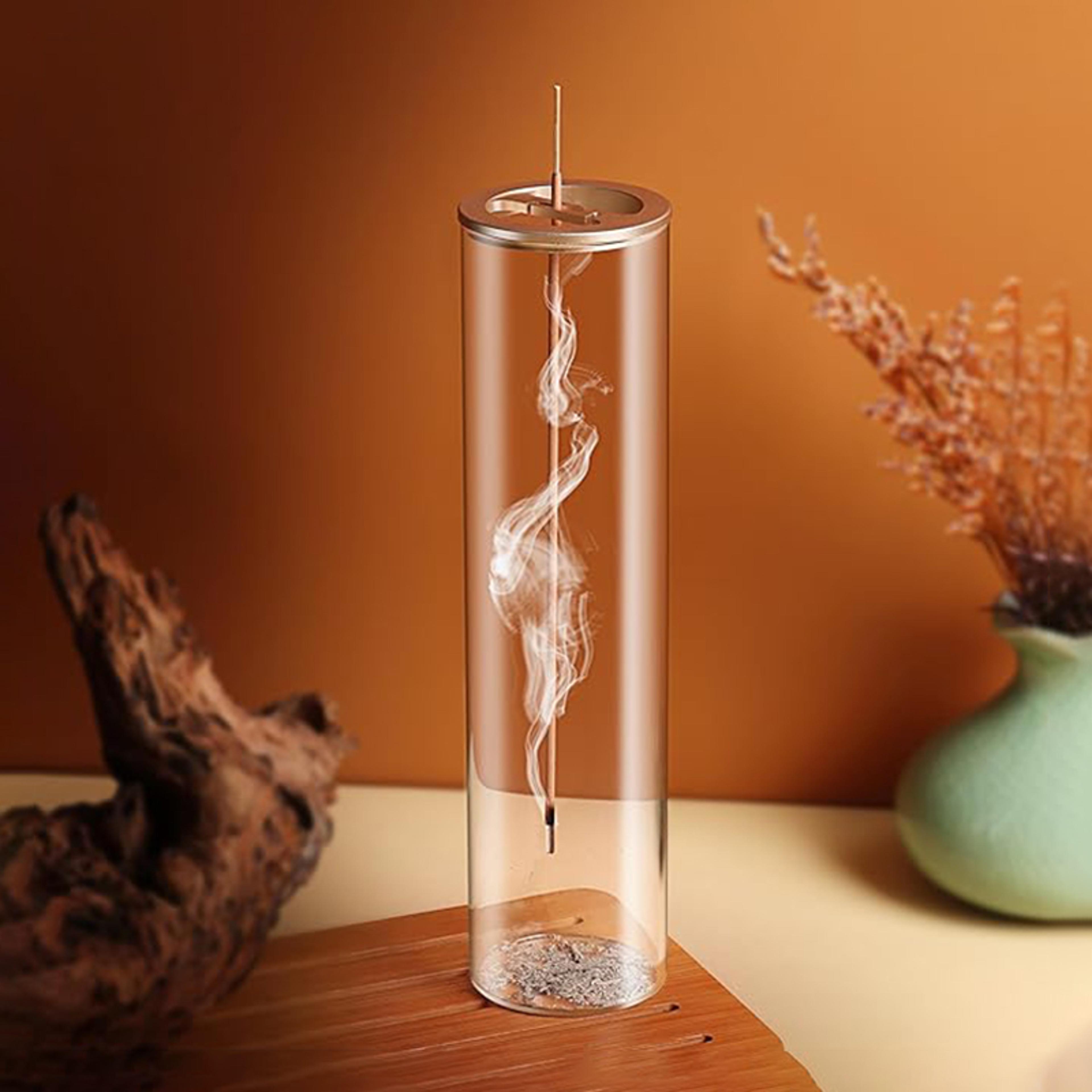 modern glass incense burner with removable ash catcher for home decor, yoga & meditation