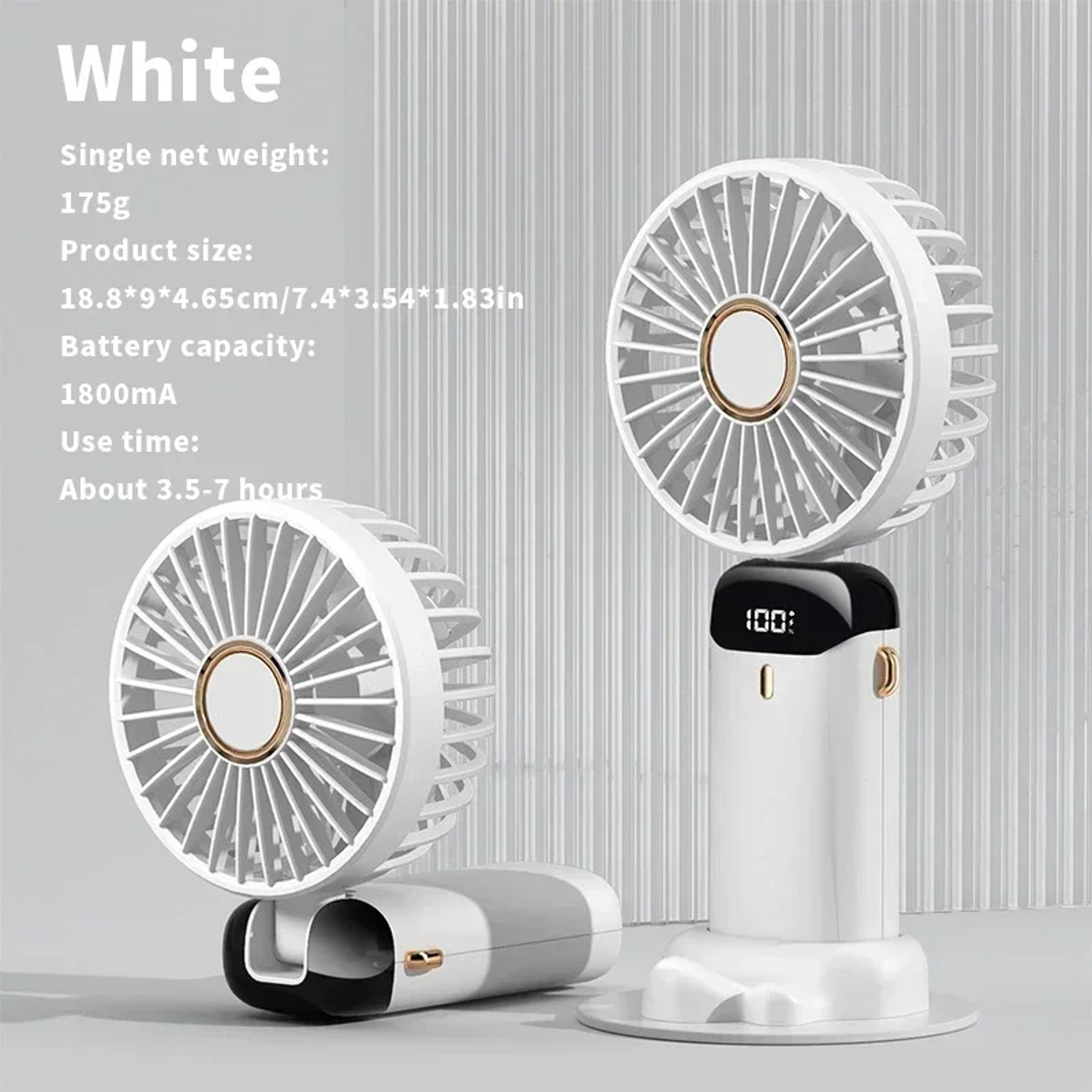 portable usb handheld & neck fan with led display and phone stand