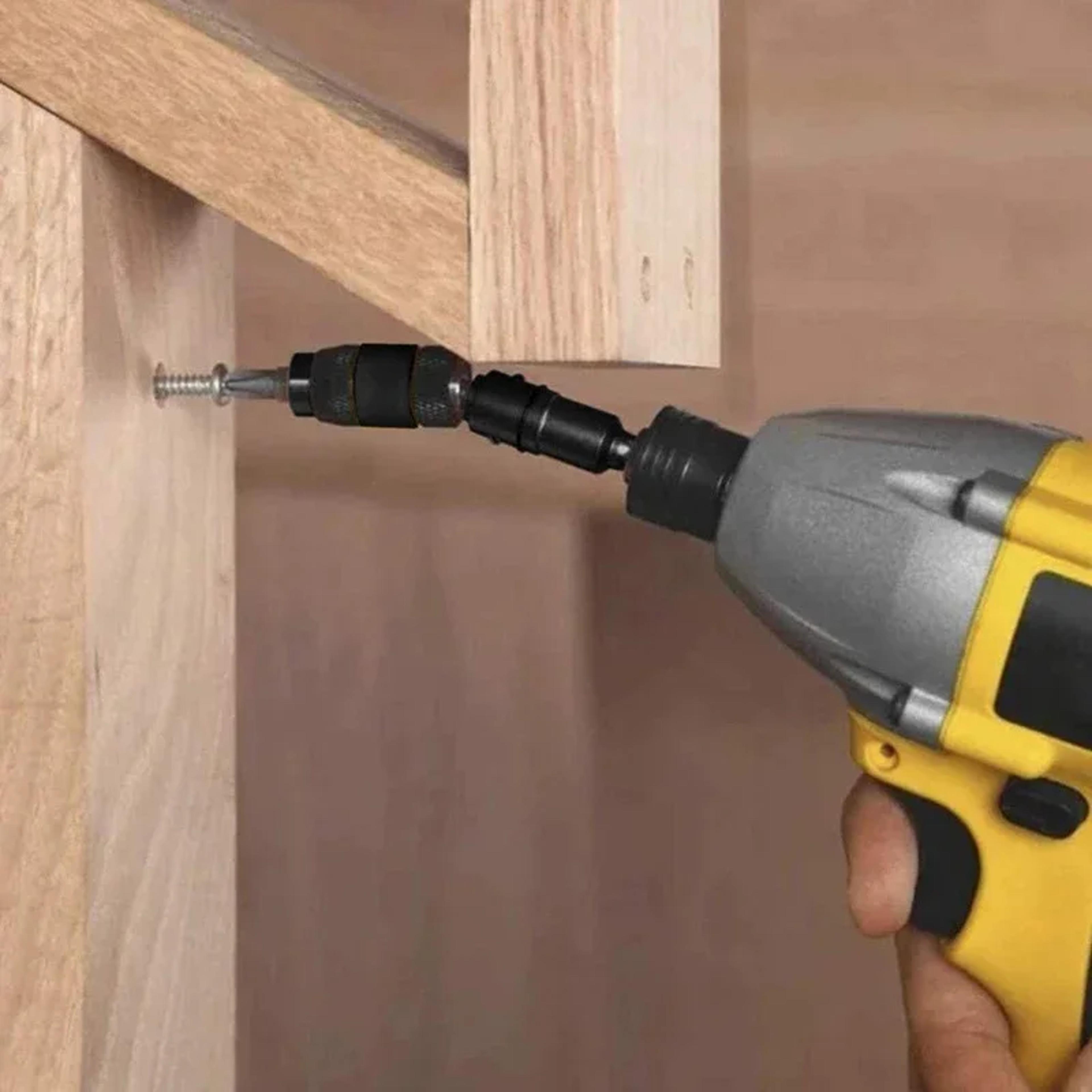 magnetic pivot drill bit holder with quick release hex extension for tight spaces