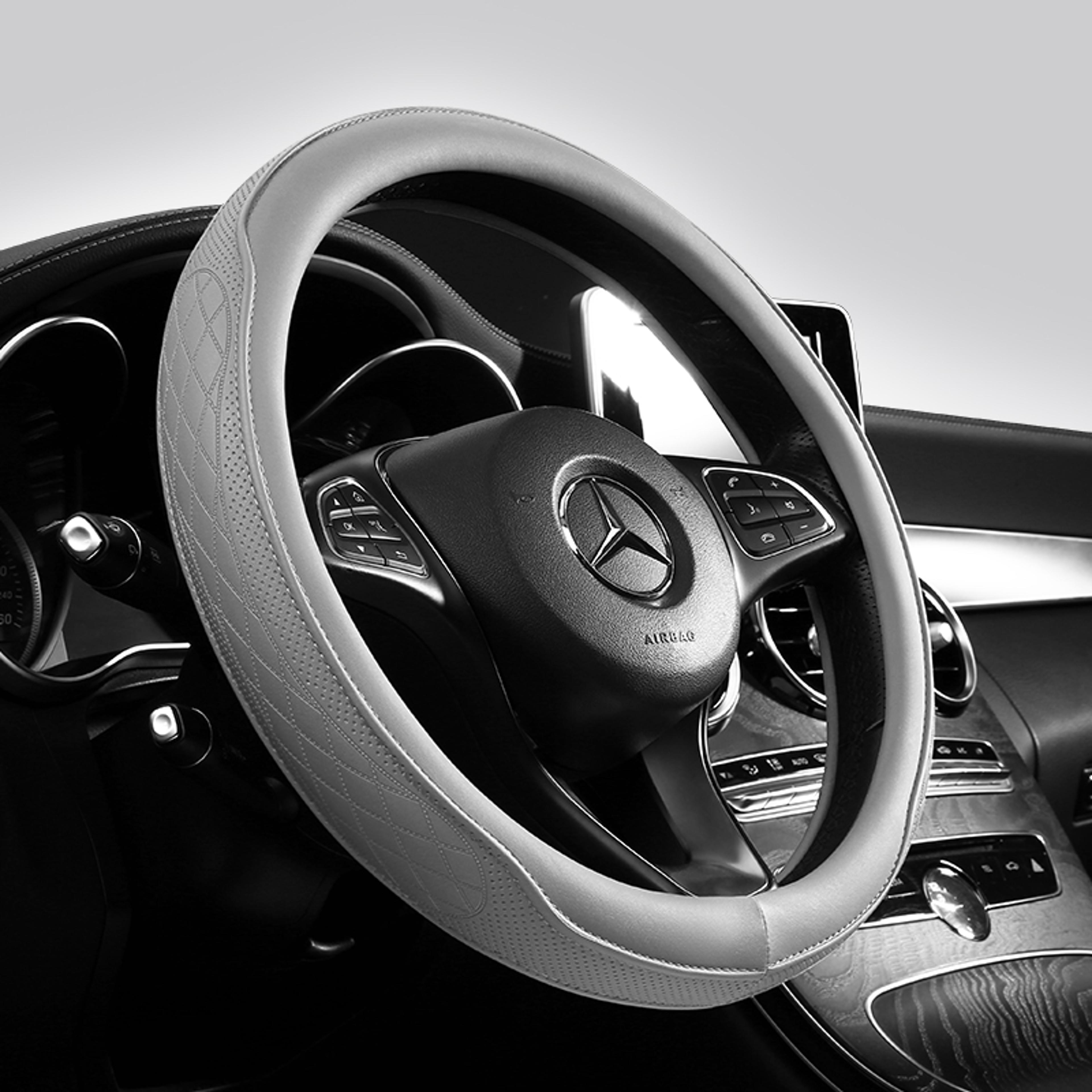 napa leather perforated patchwork car steering wheel cover non slip, breathable, universal fit for enhanced control