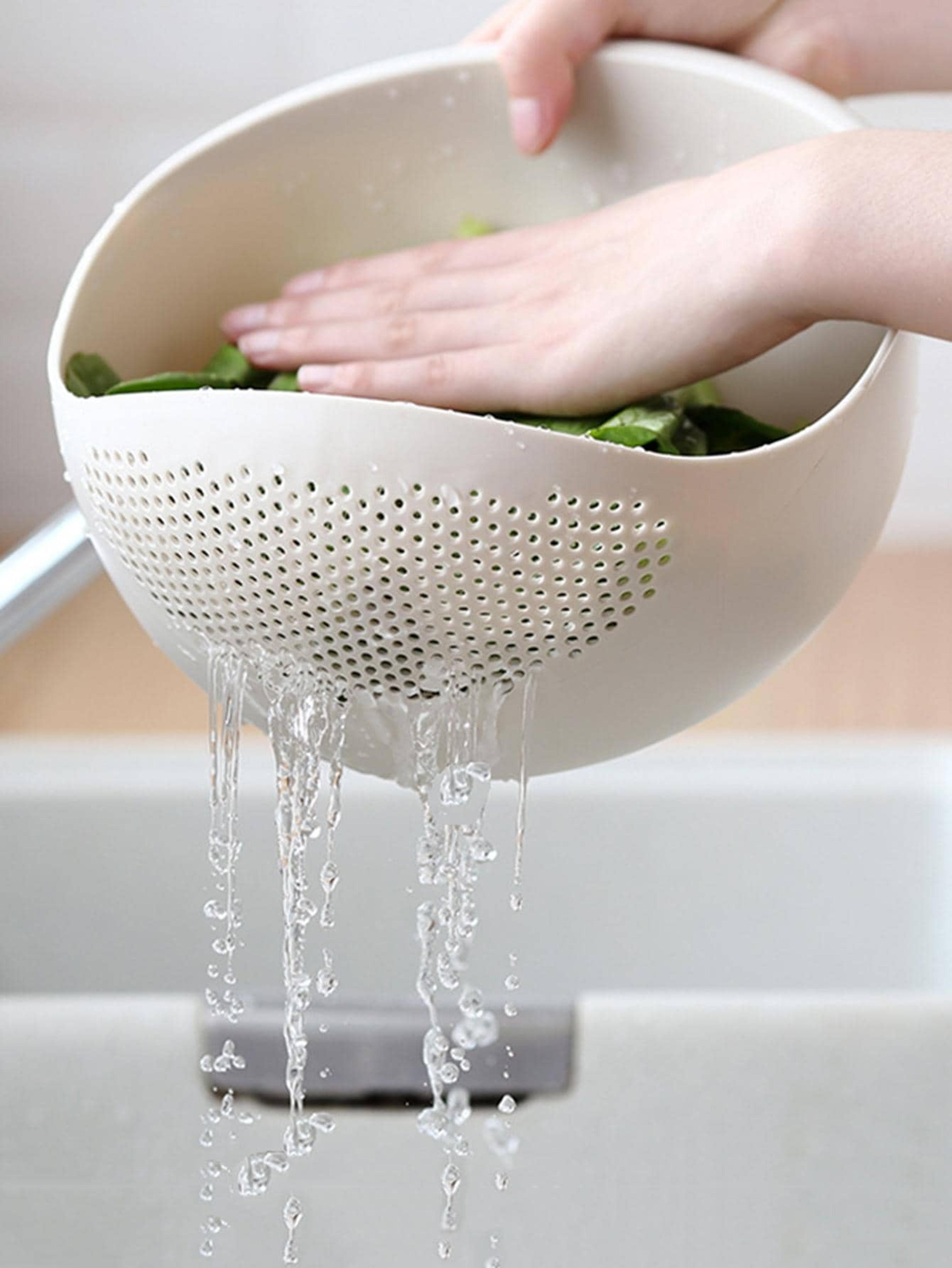 colander rice washing basket with handle multi use kitchen drain basket for fruits, vegetables, and rice