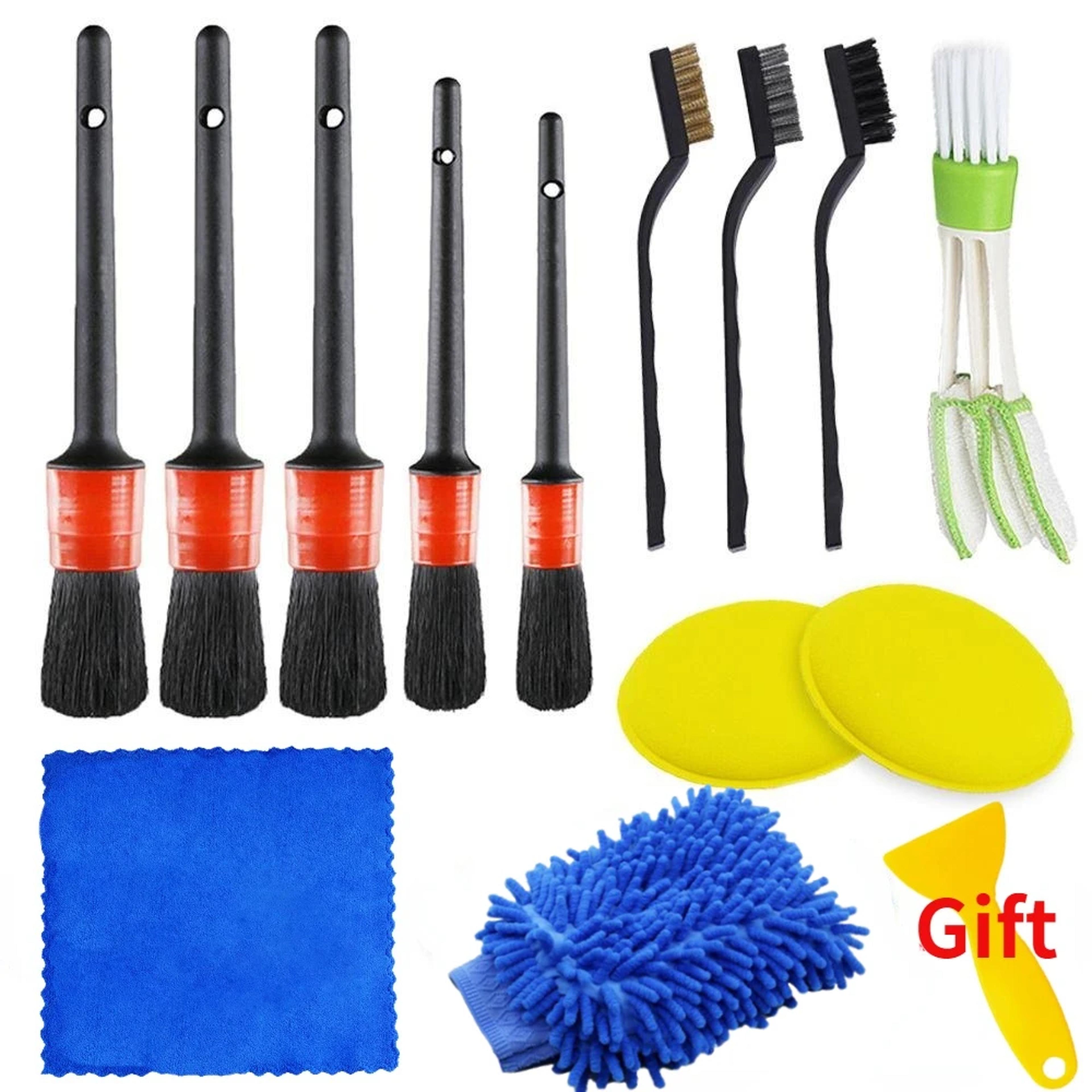 car detailing brushes kit for automotive cleaning electric drill compatible, soft bristles for car interior, air vents