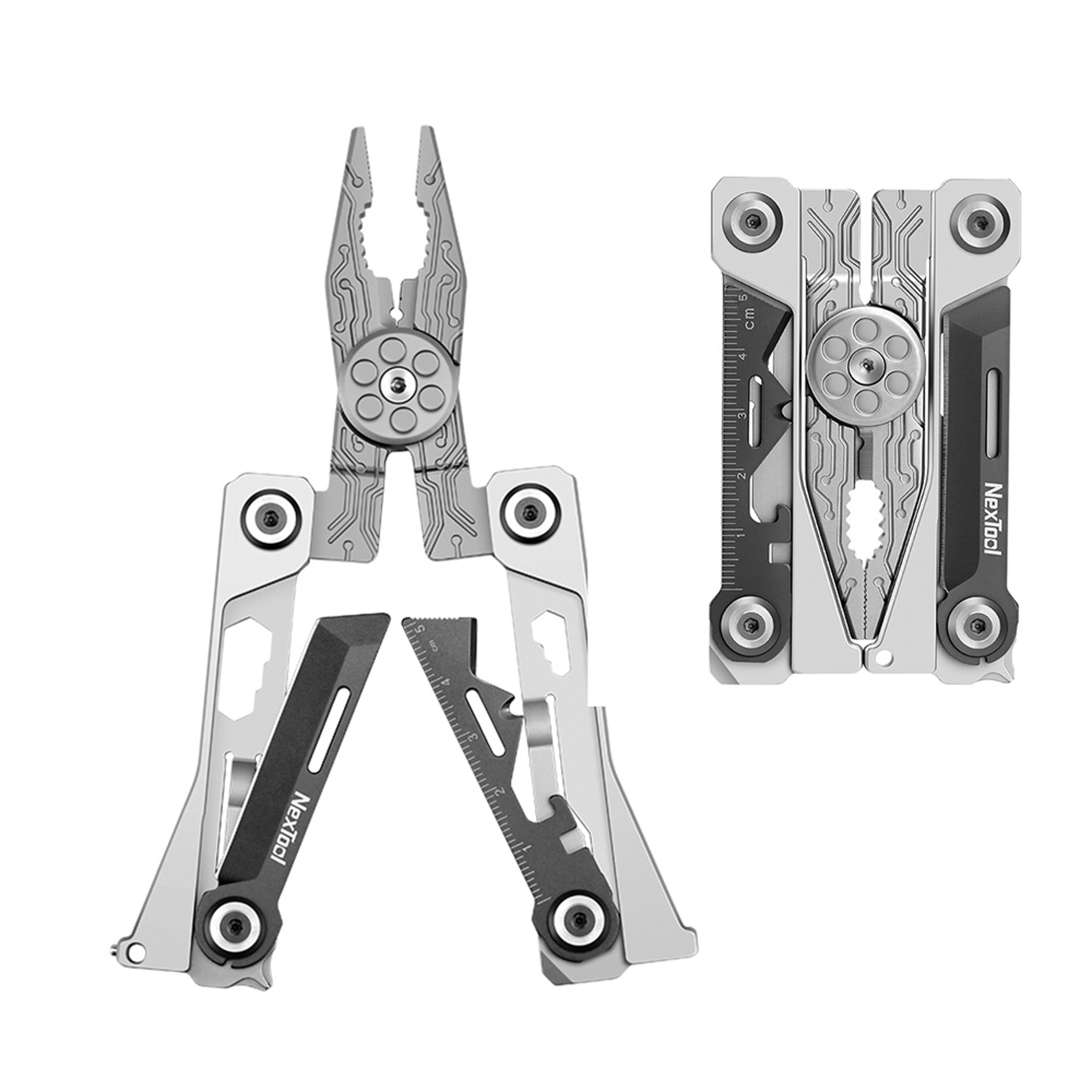silver blade multi tool with pliers, knife & screwdrivers portable edc tool with leather bag