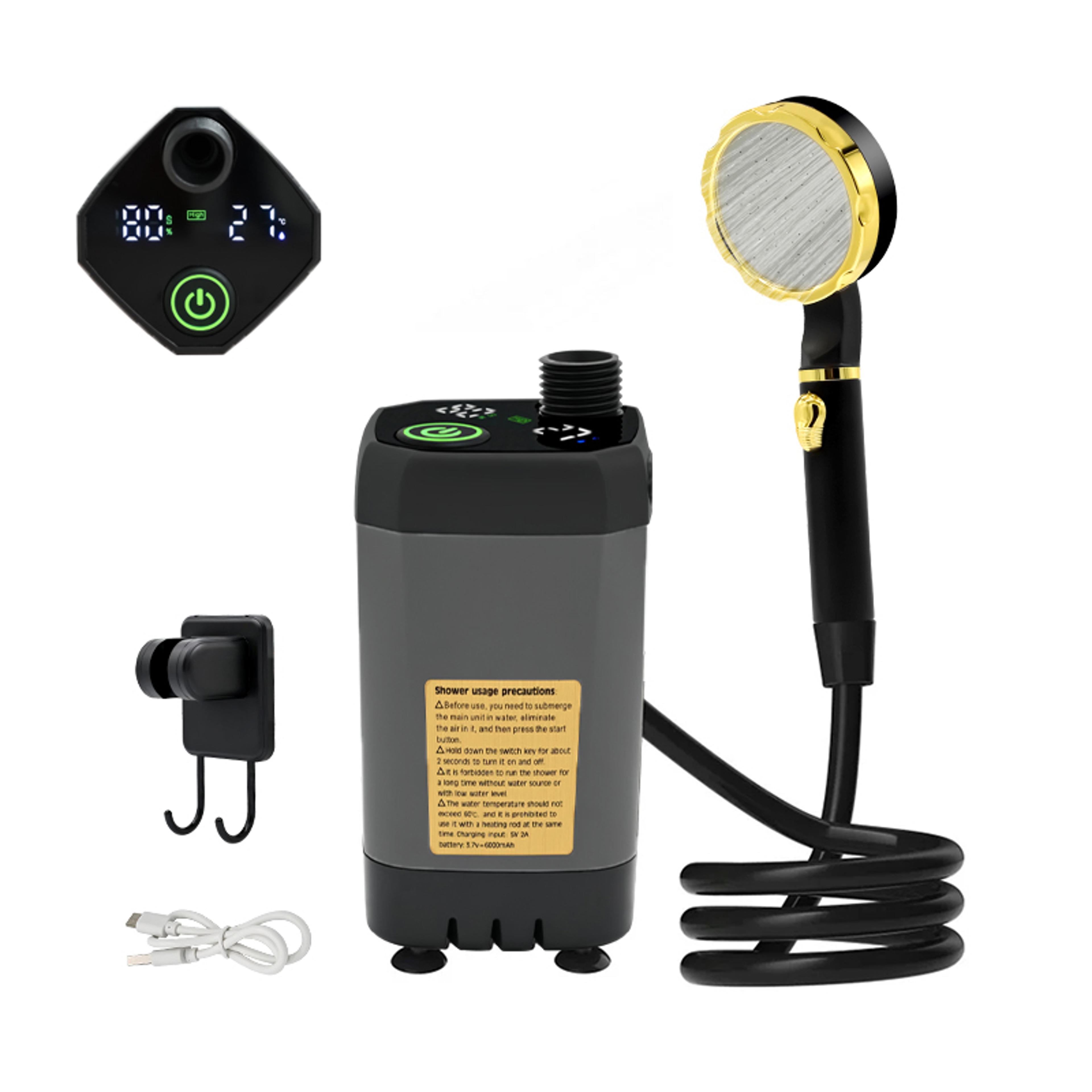 digital outdoor camping shower pump with intelligent display & rechargeable battery