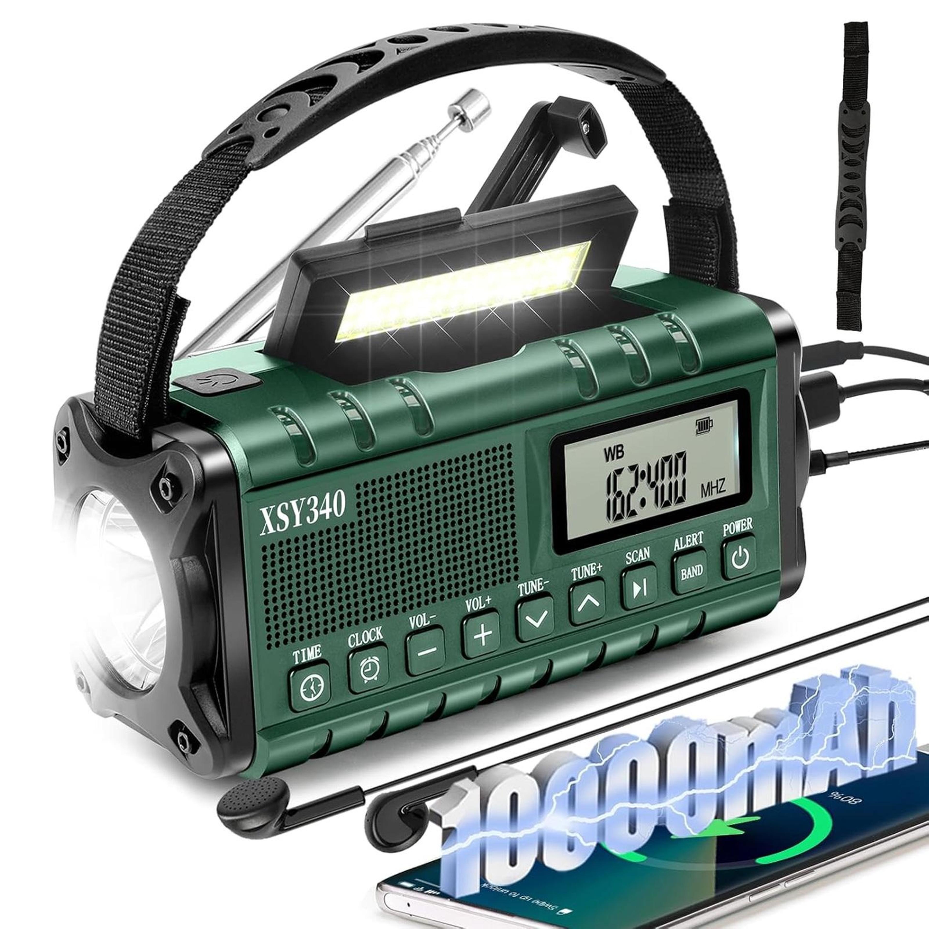 hand crank solar emergency radio with noaa weather alert, am fm, led flashlight & sos alarm portable power solution