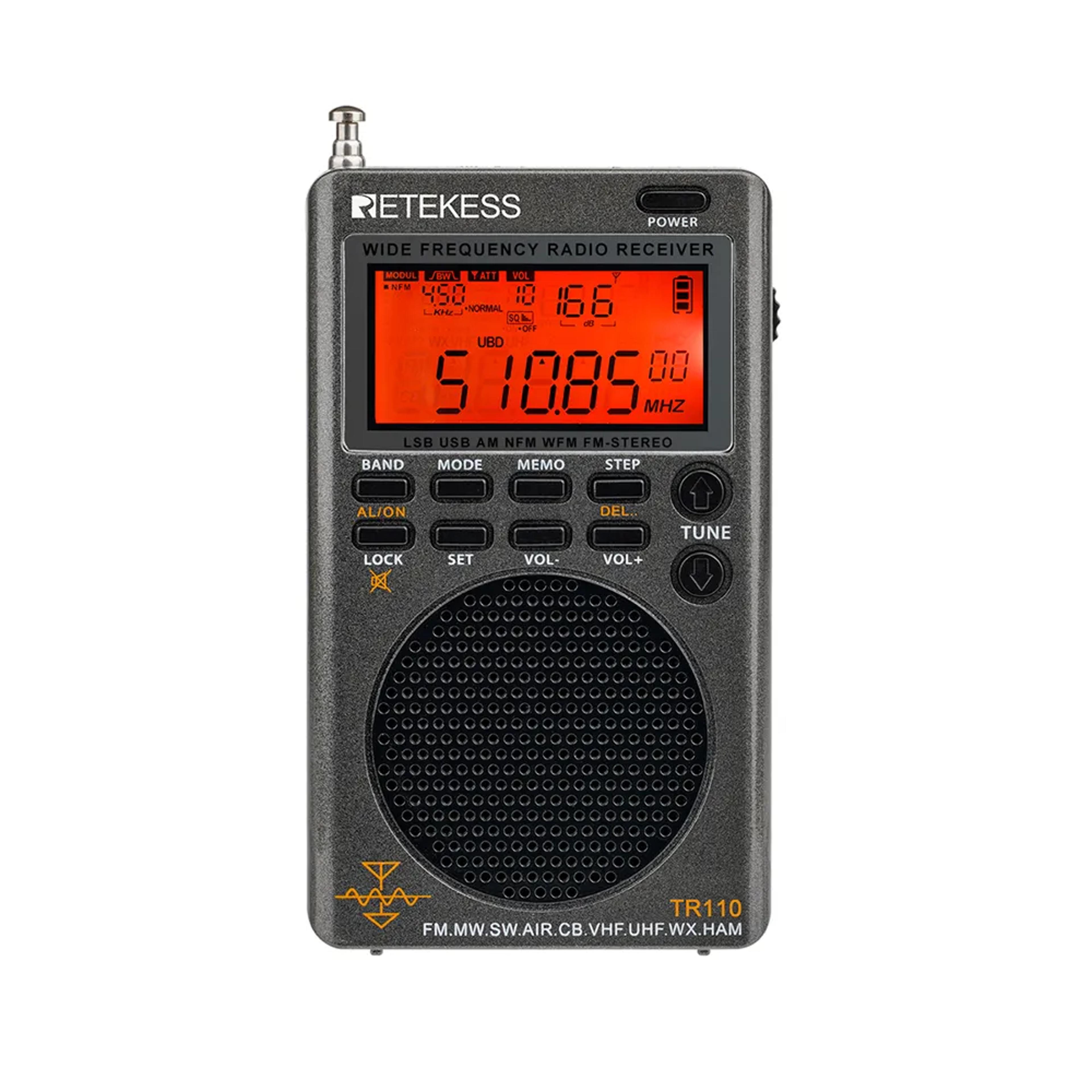 portable full band digital radio receiver for outdoor fm, sw, vhf, uhf, noaa, bluetooth