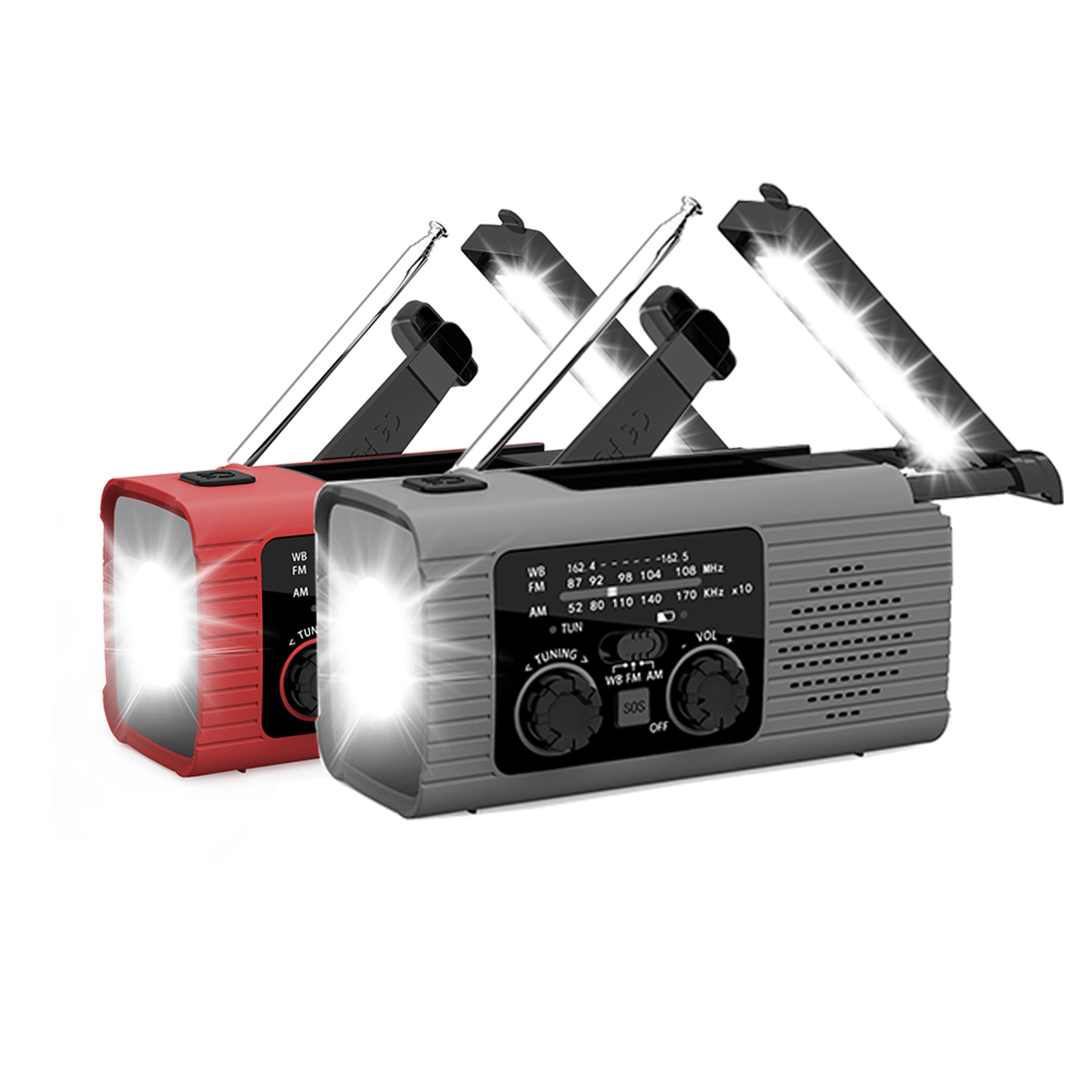 multifunctional solar hand cranked radio with power bank & emergency light