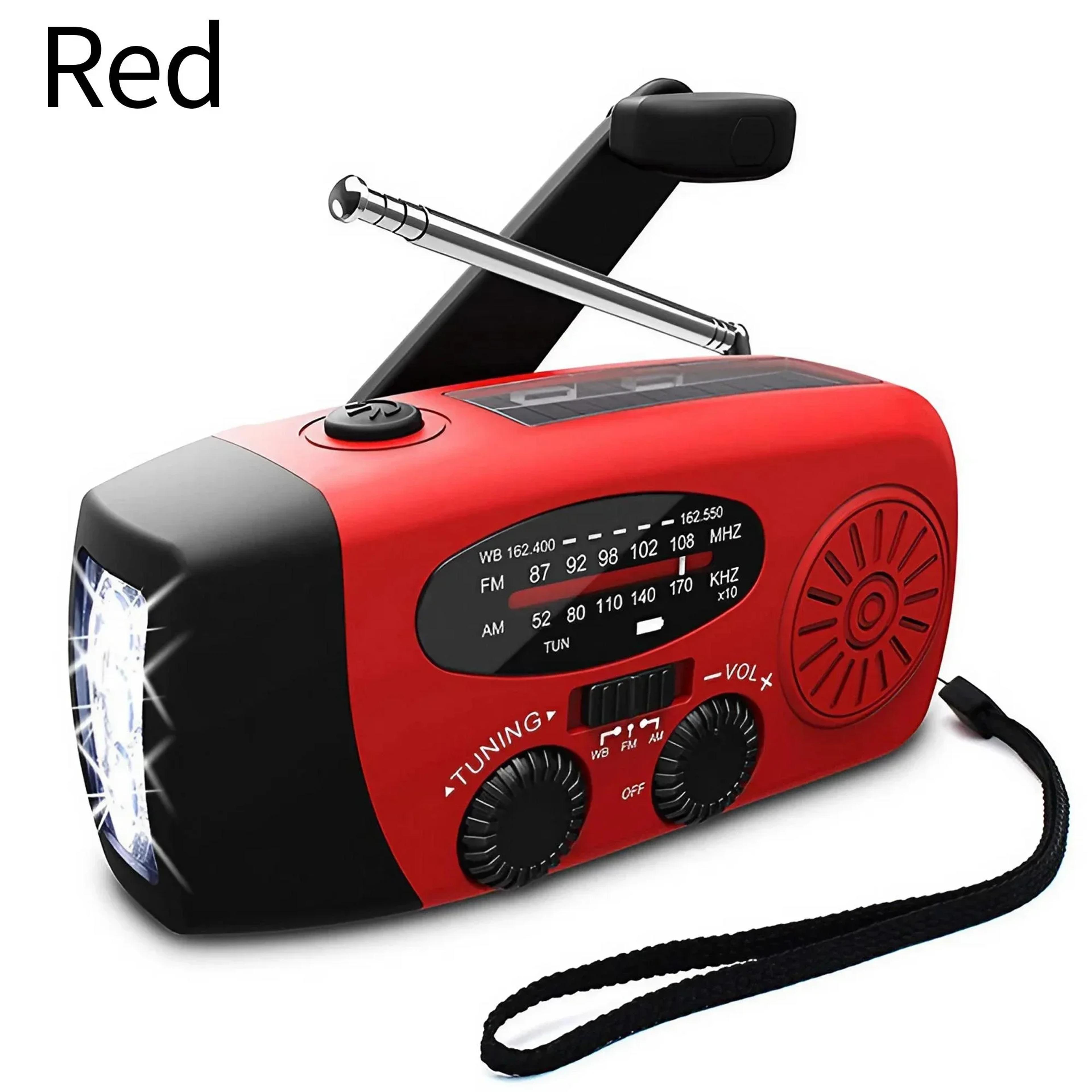 multifunctional emergency radio with hand crank generator, solar charging, & mobile phone power bank