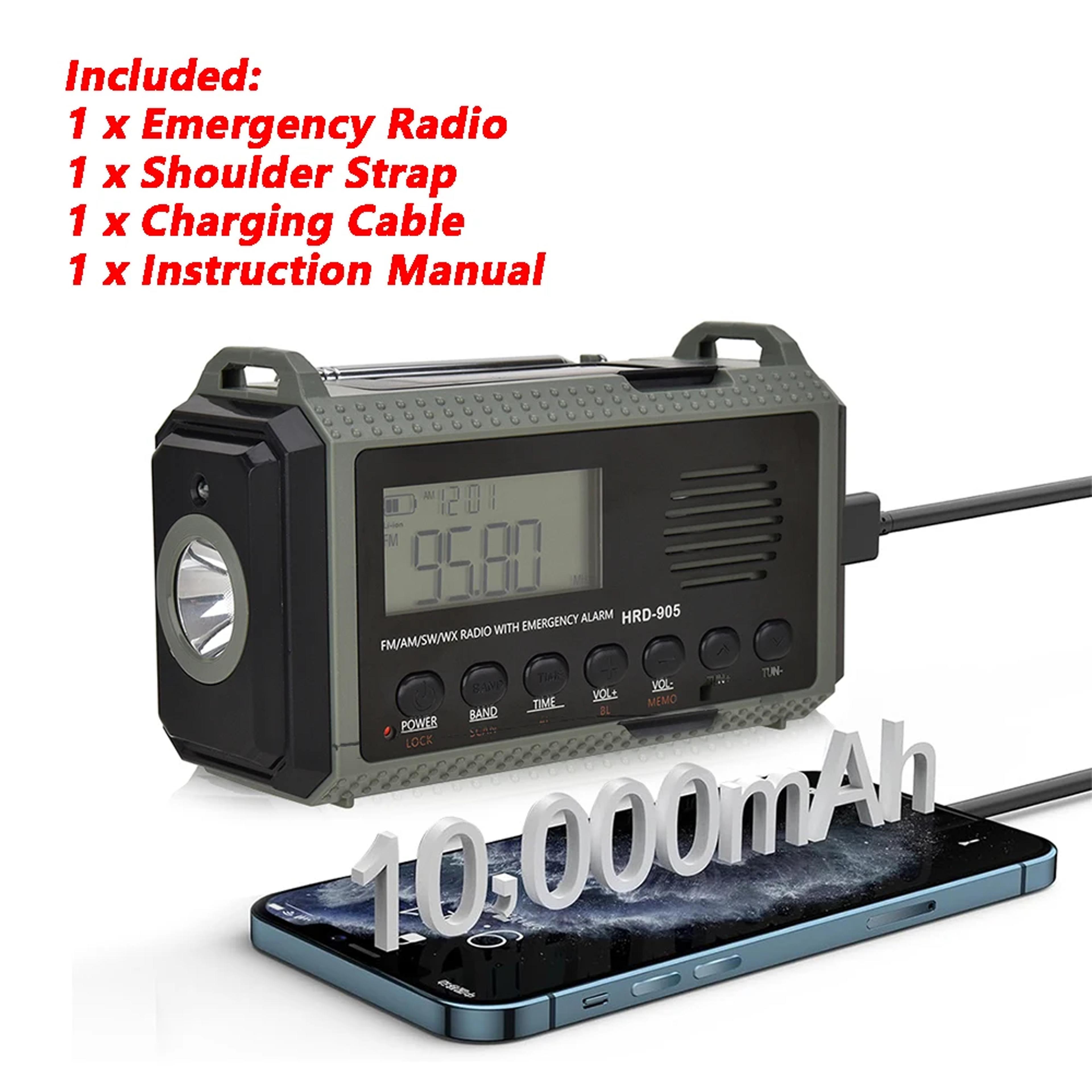 portable solar hand crank radio with noaa weather alerts & power bank emergency flashlight & sos alarm