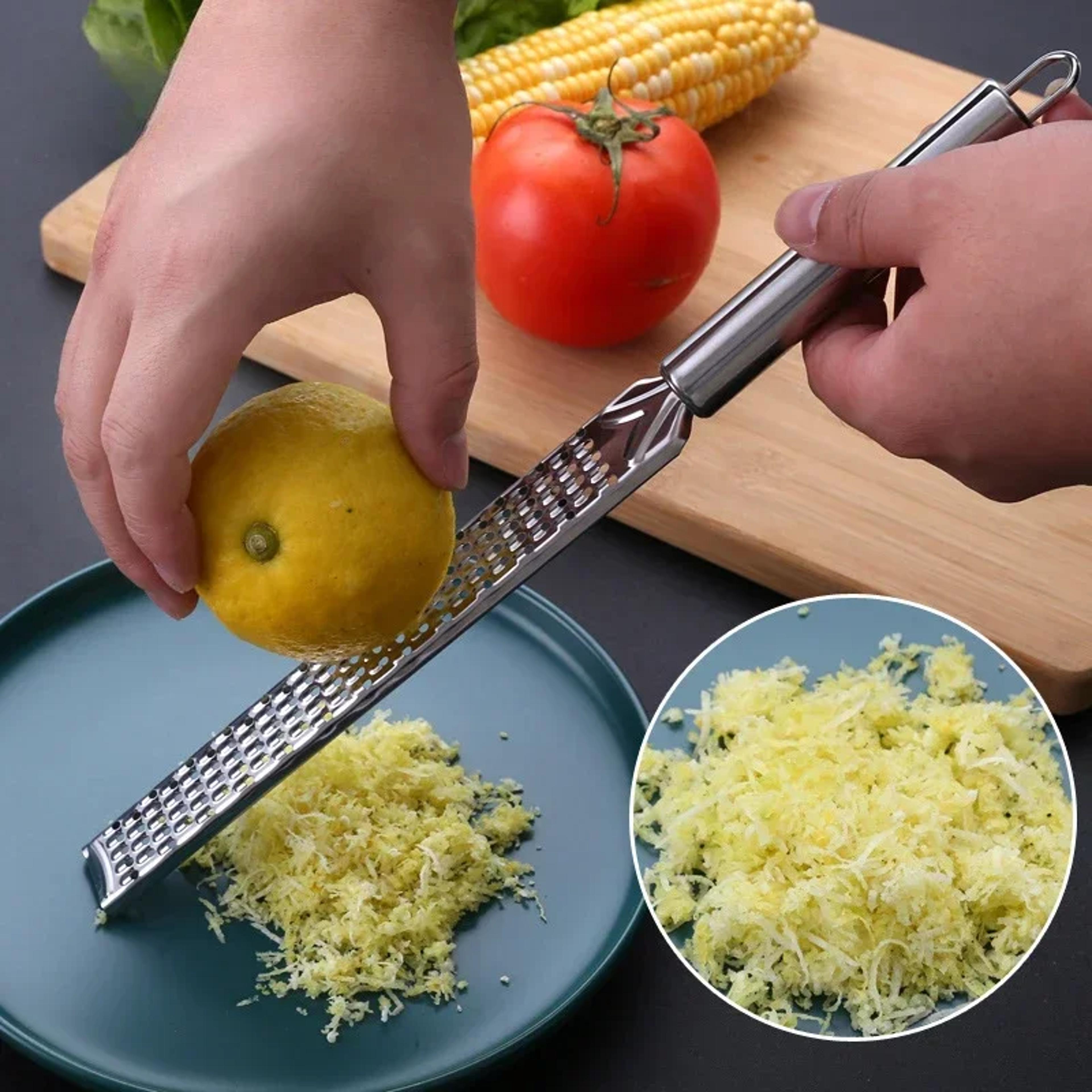 multi use stainless steel cheese grater & lemon zester tool for garlic, citrus & veggies