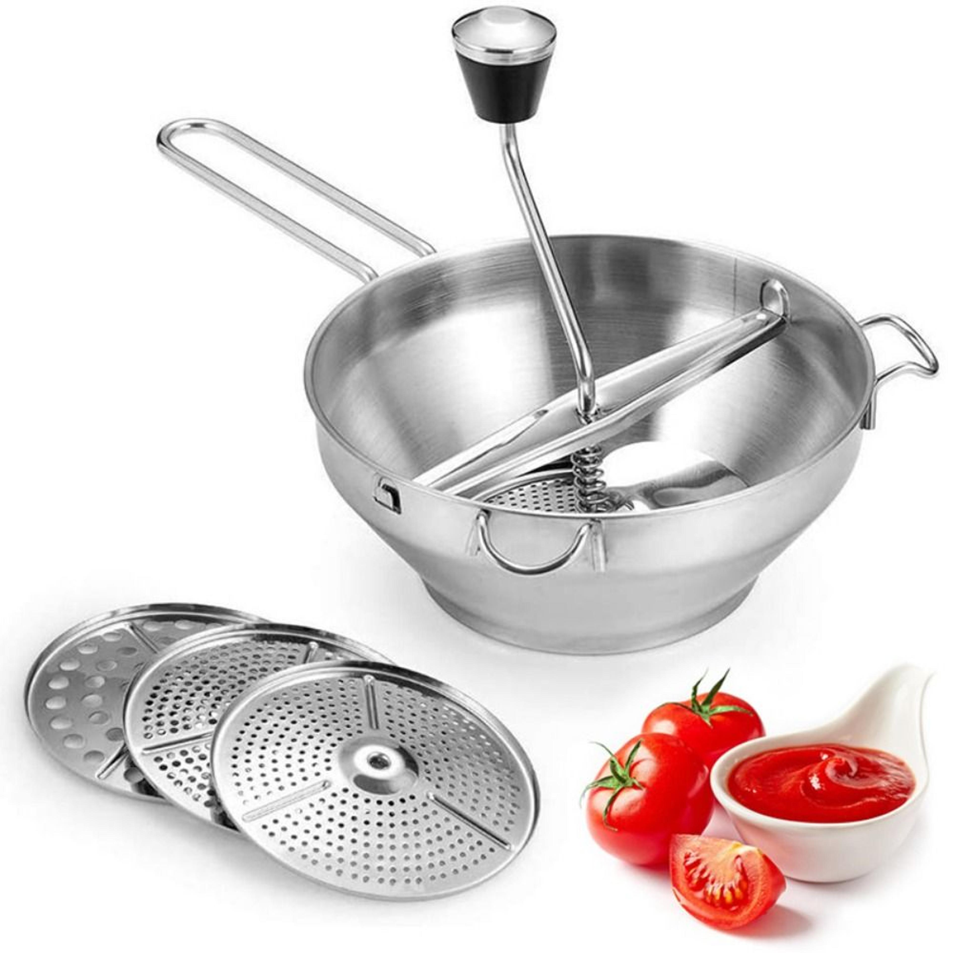 easy crank stainless steel food mill heavy duty hand crank food grinder with grinding discs for puree, sauces & jam