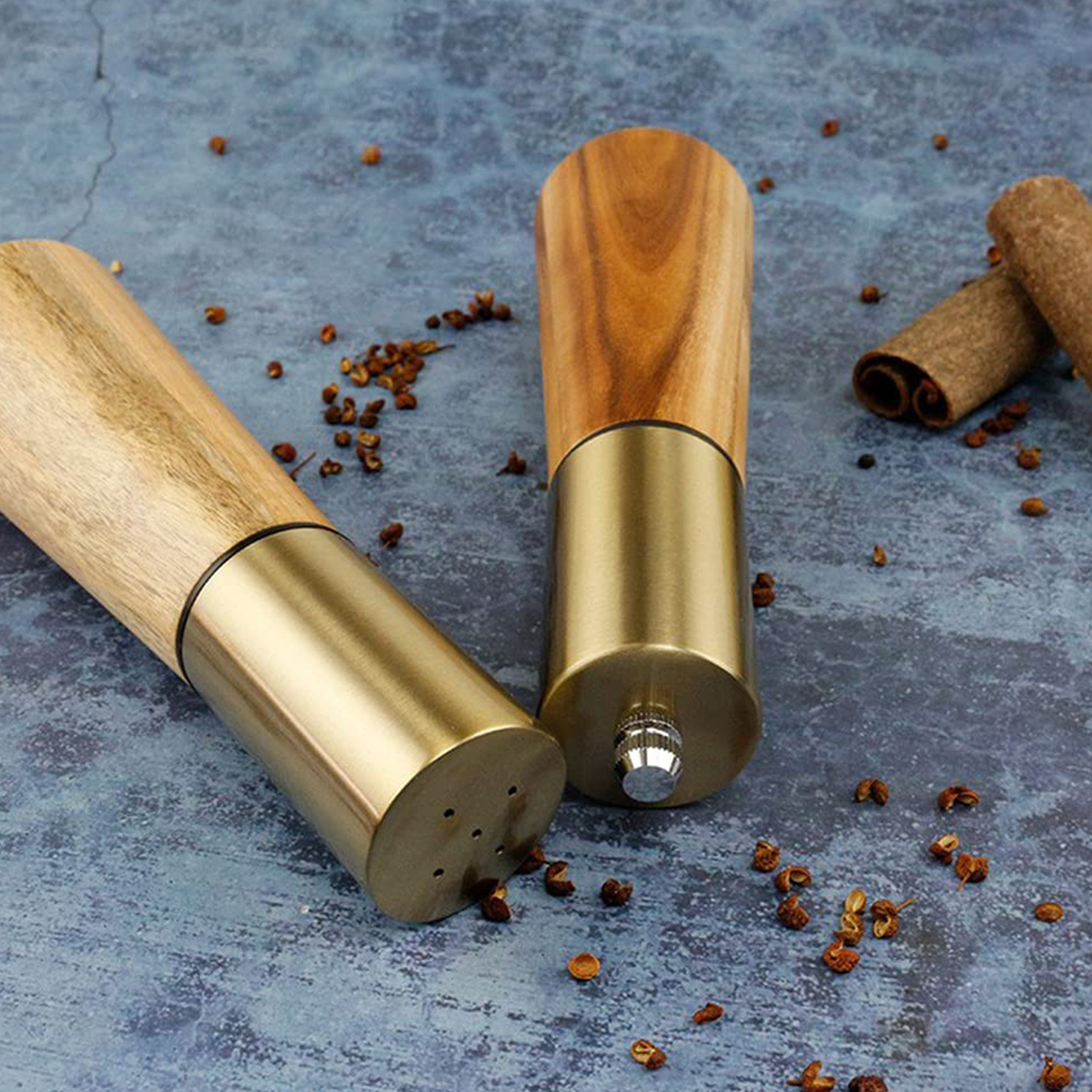 wooden pepper grinder & salt shaker set ceramic core manual spice mill for fresh flavoring