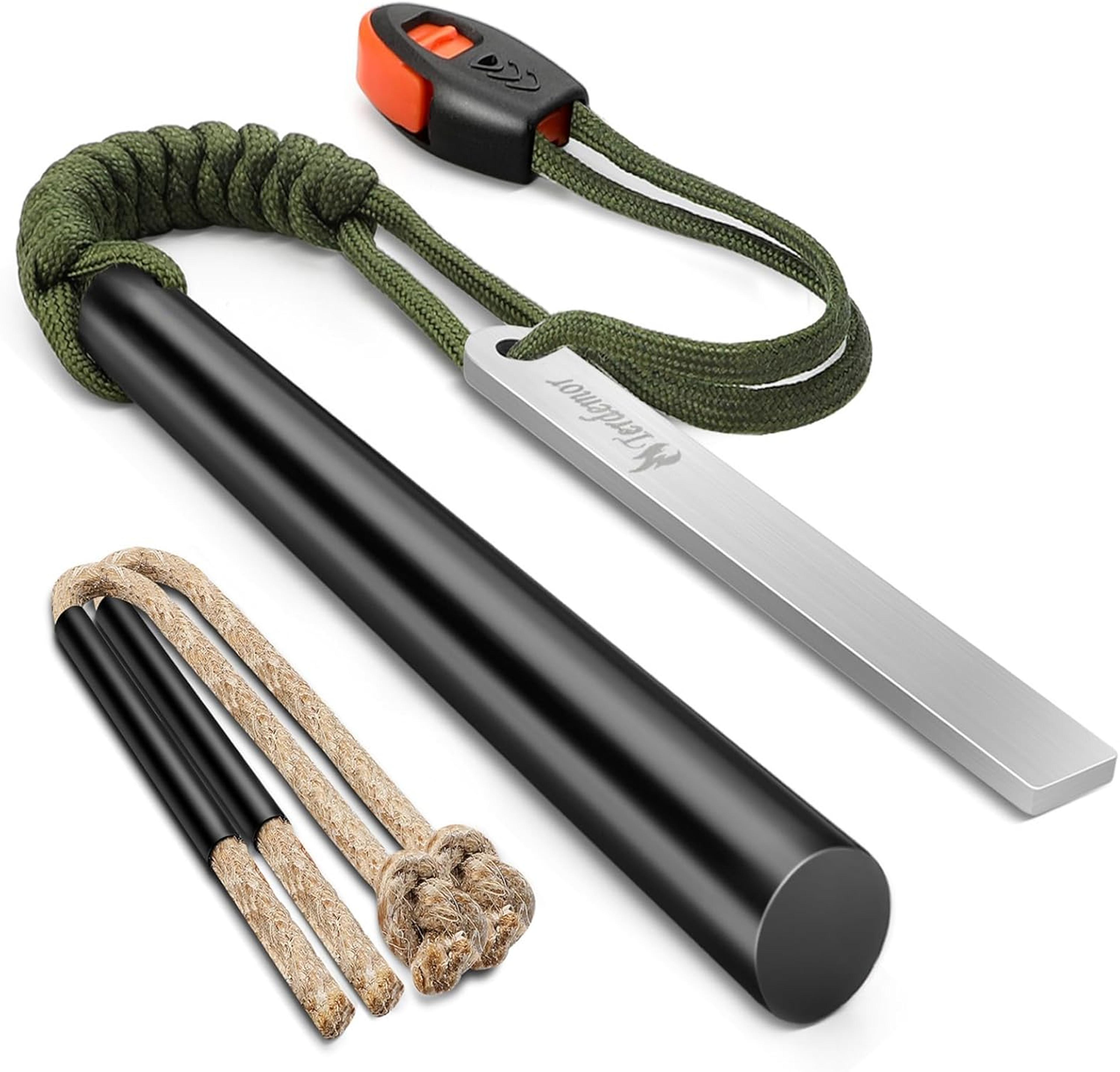 ferro rod camping fire starter ultimate survival fire starter kit with waxed tinder cord & paracord