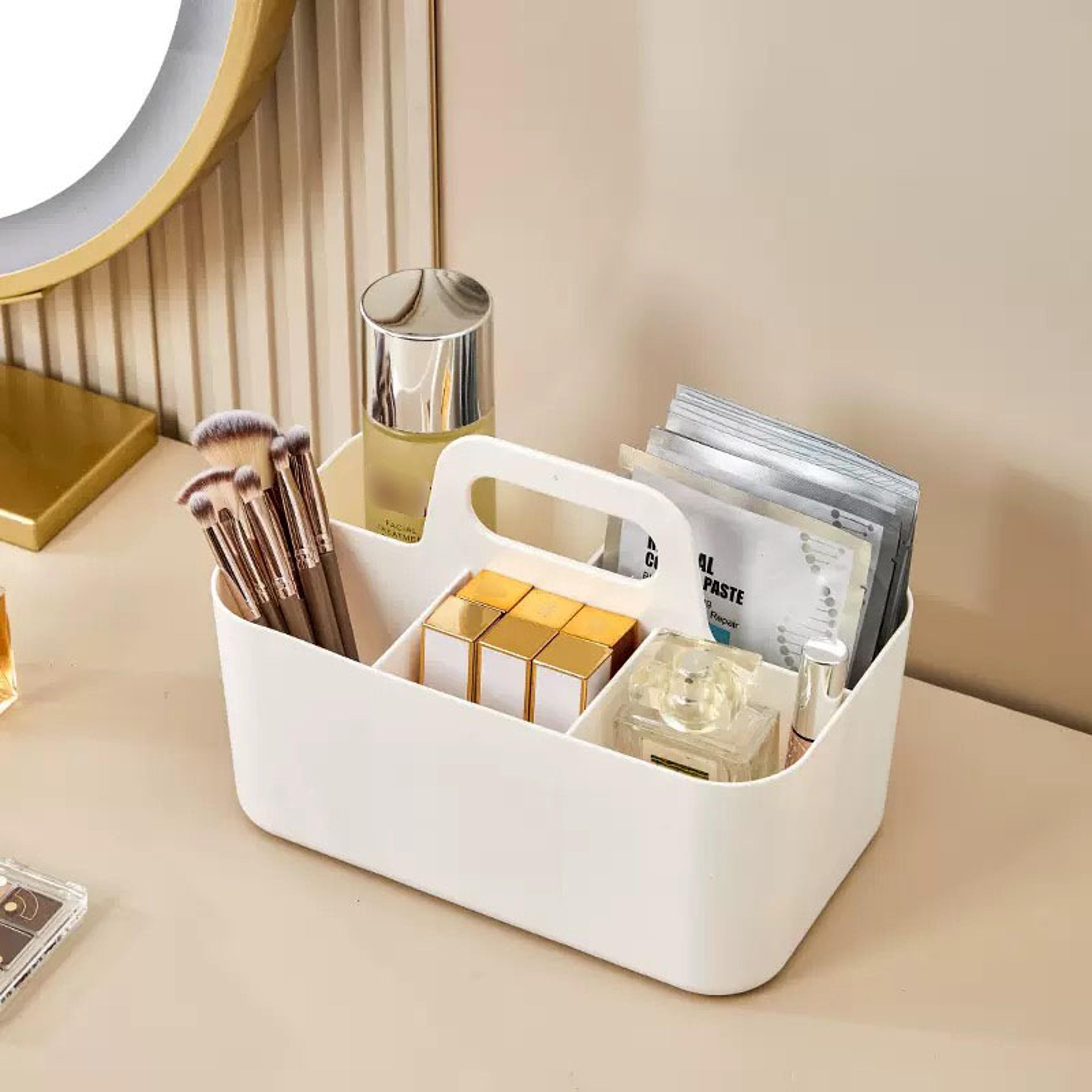 desktop & cosmetic organizer with portable handle multi use pen holder