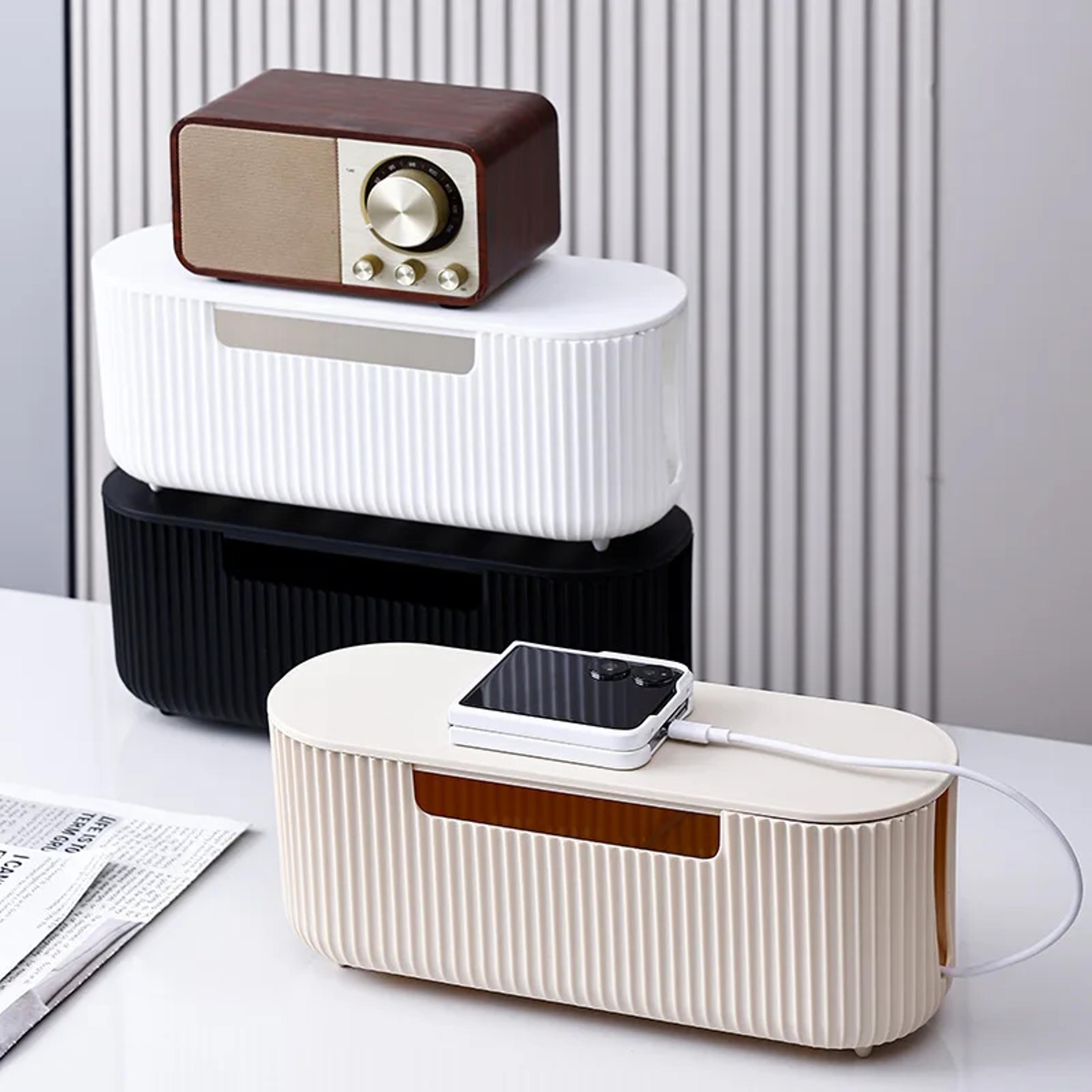 cable management box power strip organizer for desk clean cord storage