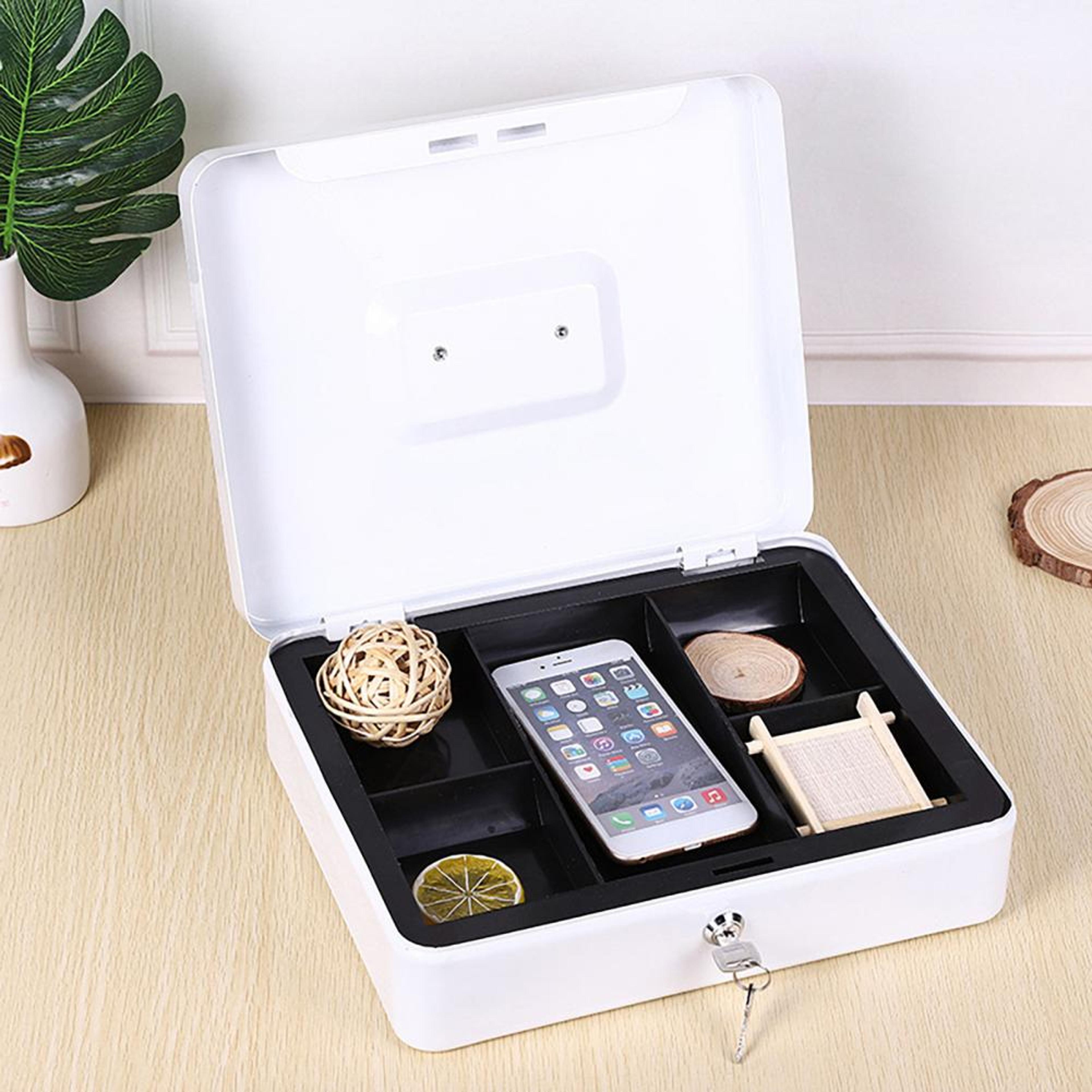 portable secure cash lock box with key lock fireproof metal money organizer