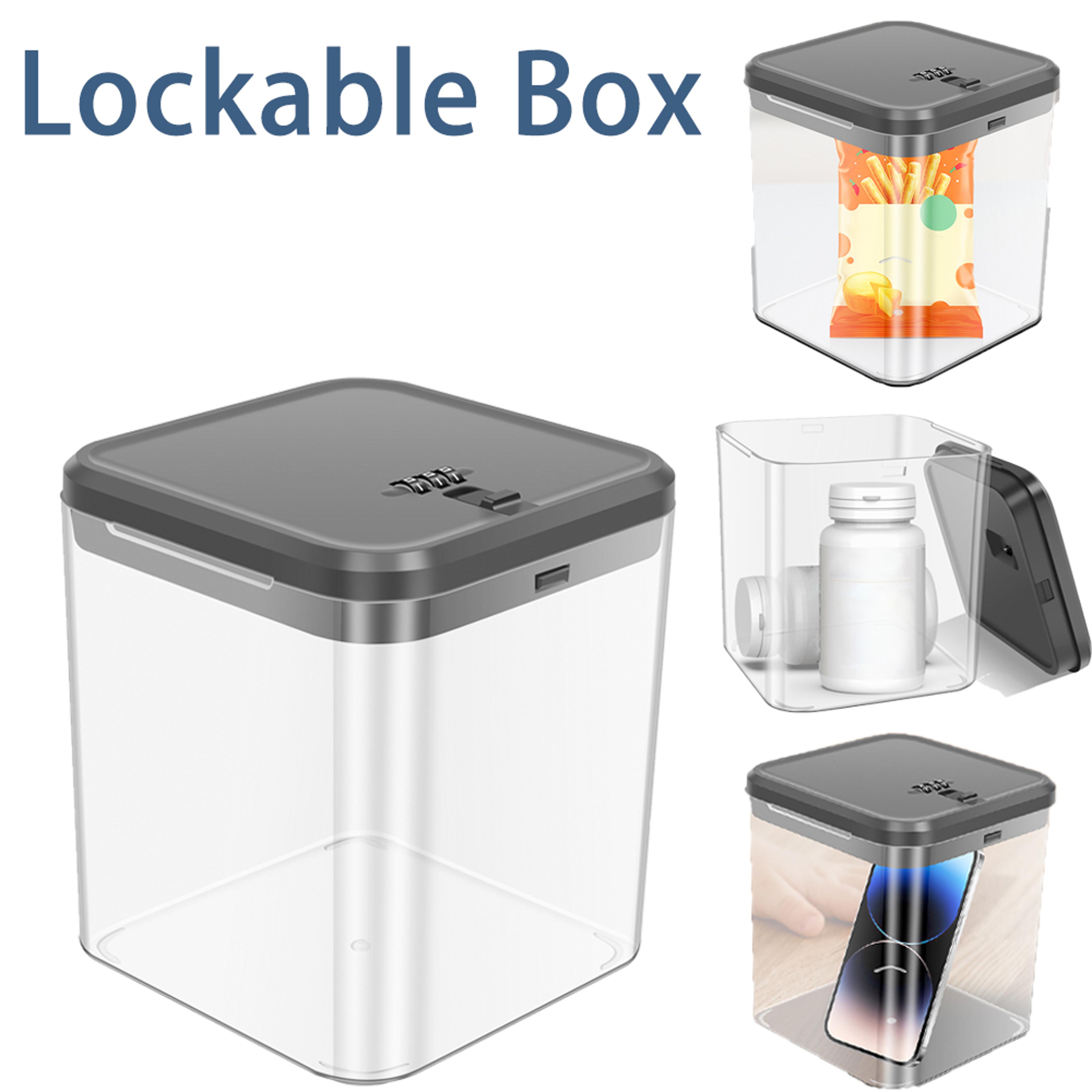 lockable transparent storage box for phone & snacks with password safe habit control