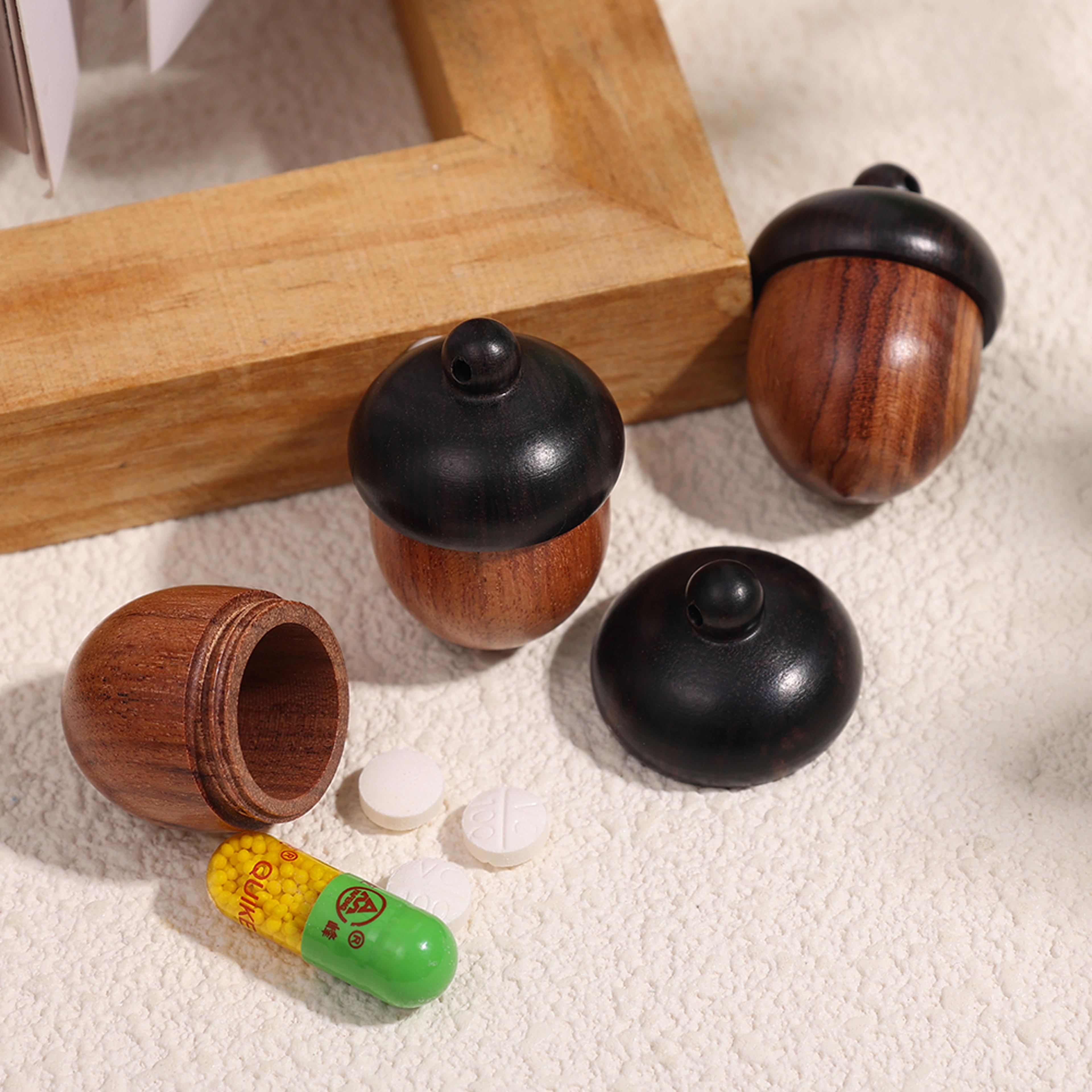 mini acorn wooden pill case portable pill organizer & travel storage box