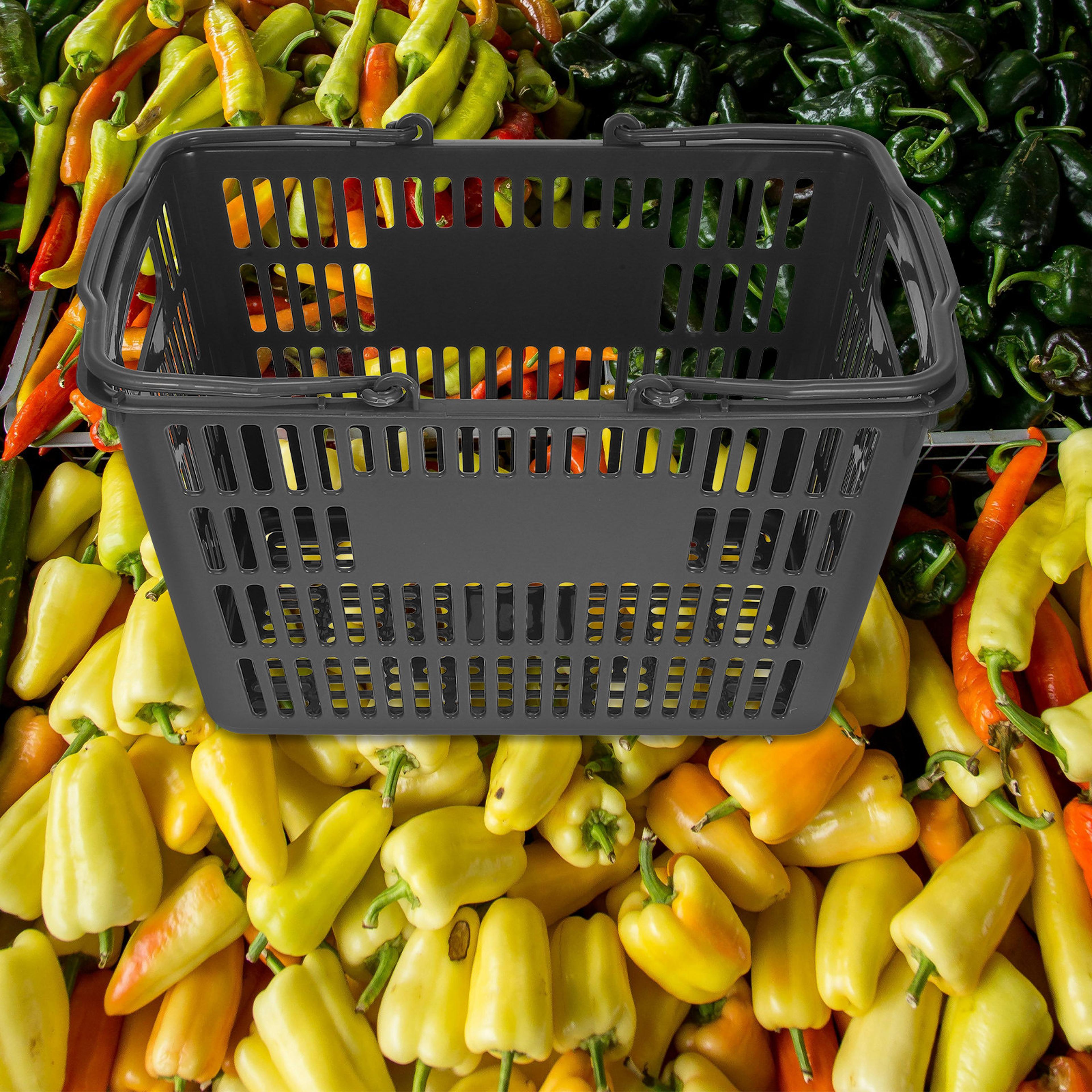 premium plastic storage basket with folding handles for kitchen & bathroom organizer
