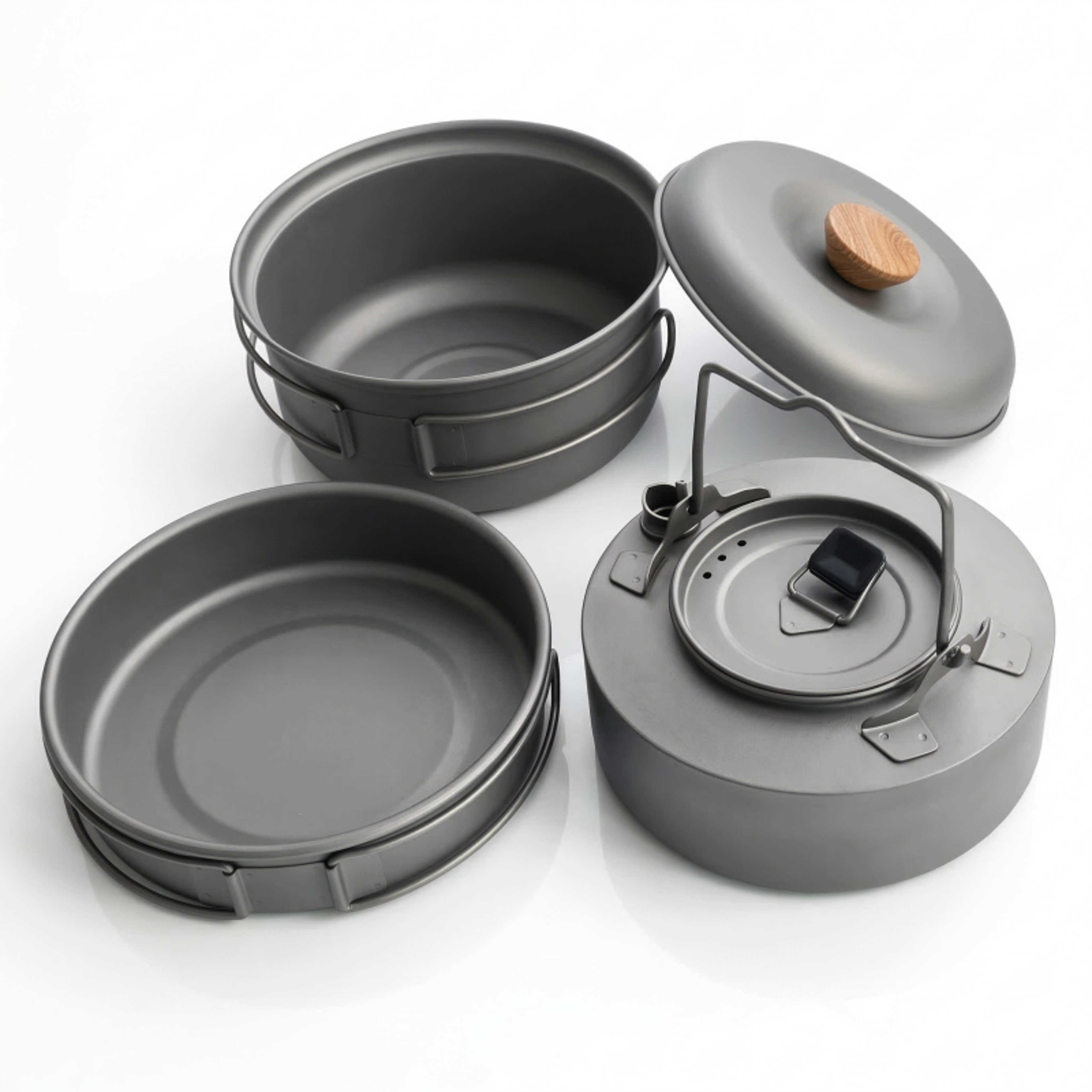 titanium camping cookware set lightweight pot, pan & kettle for hiking