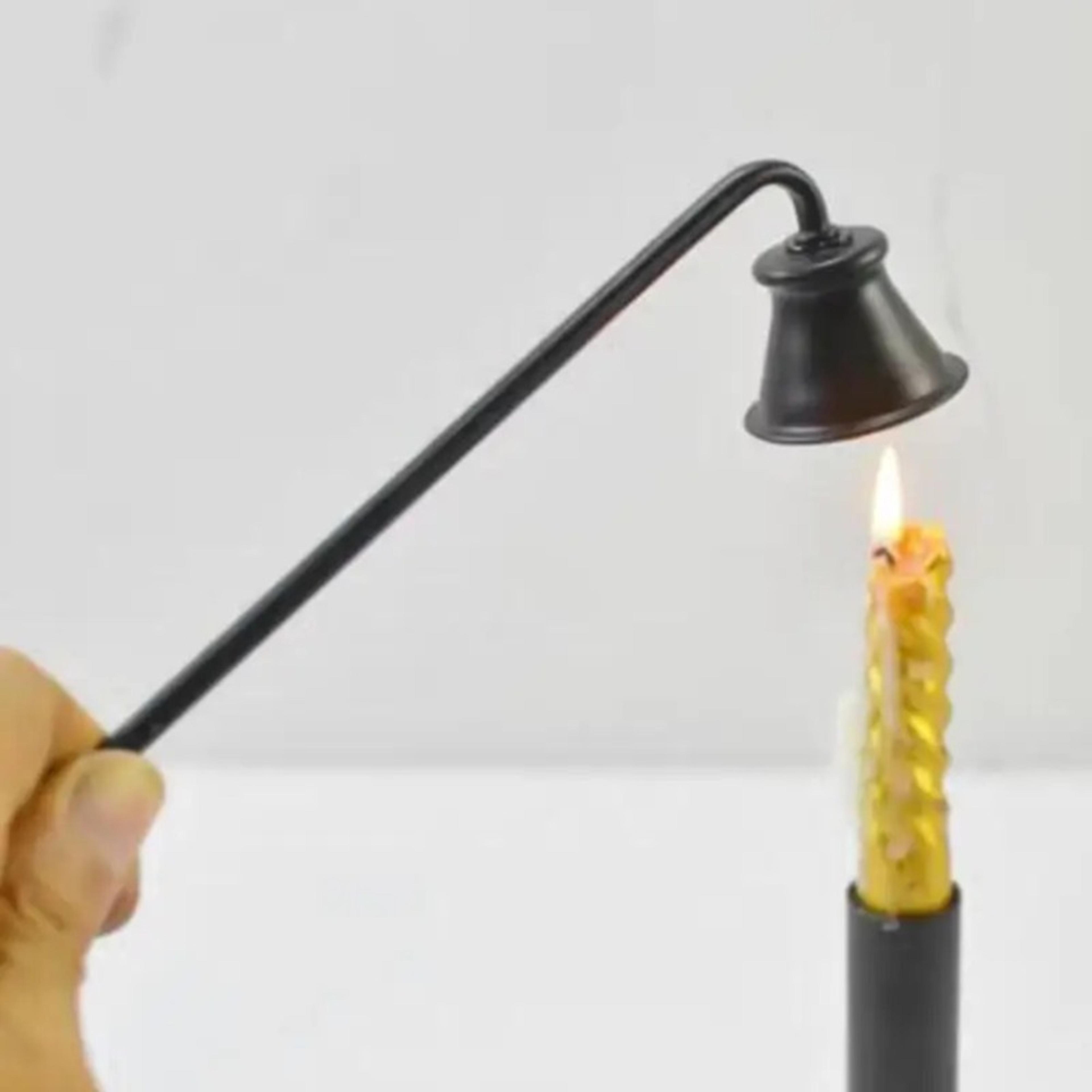 vintage bell shaped candle snuffer gold, black, silver metal fire extinguisher