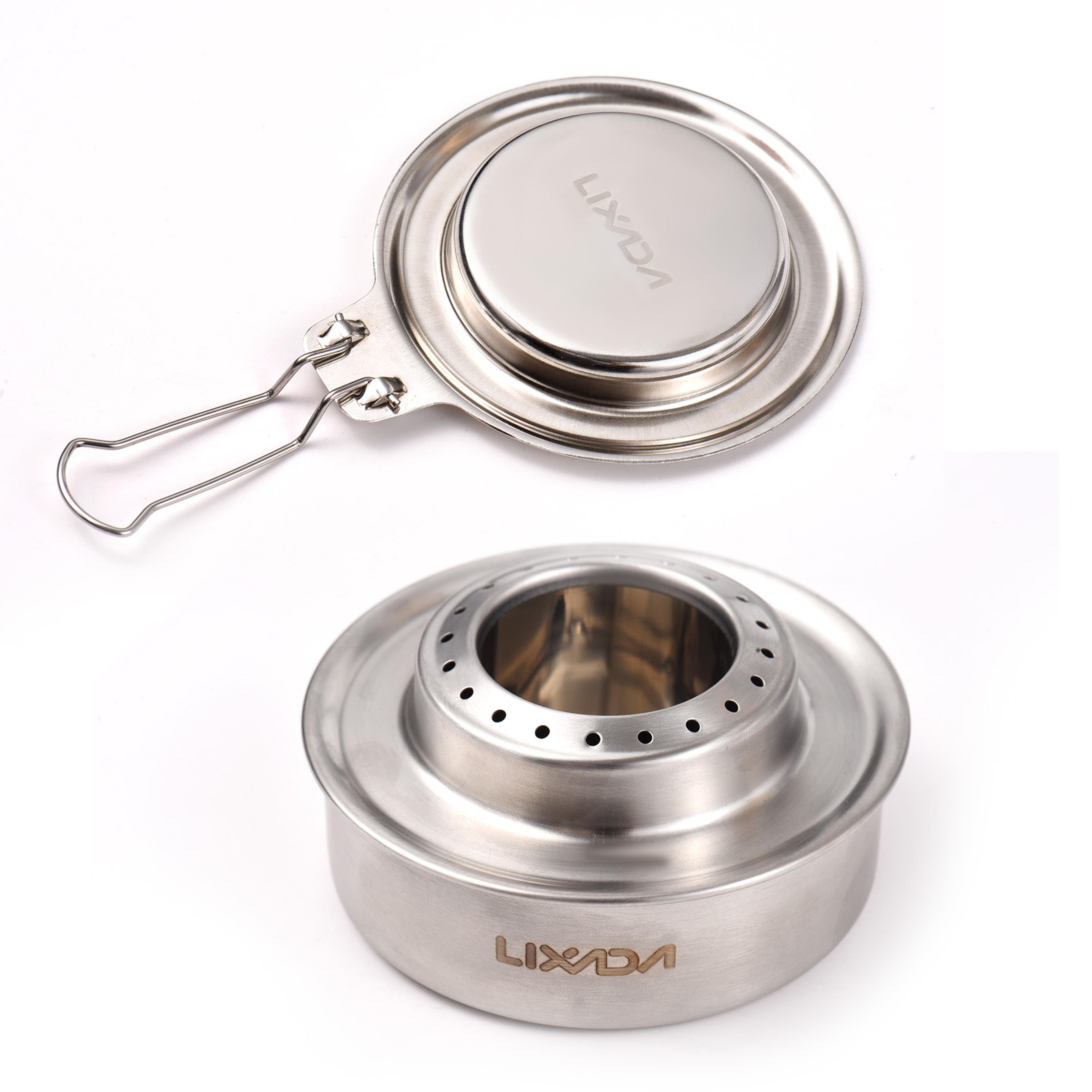 portable mini backpacking camp stove with folding fire cover & high combustion efficiency