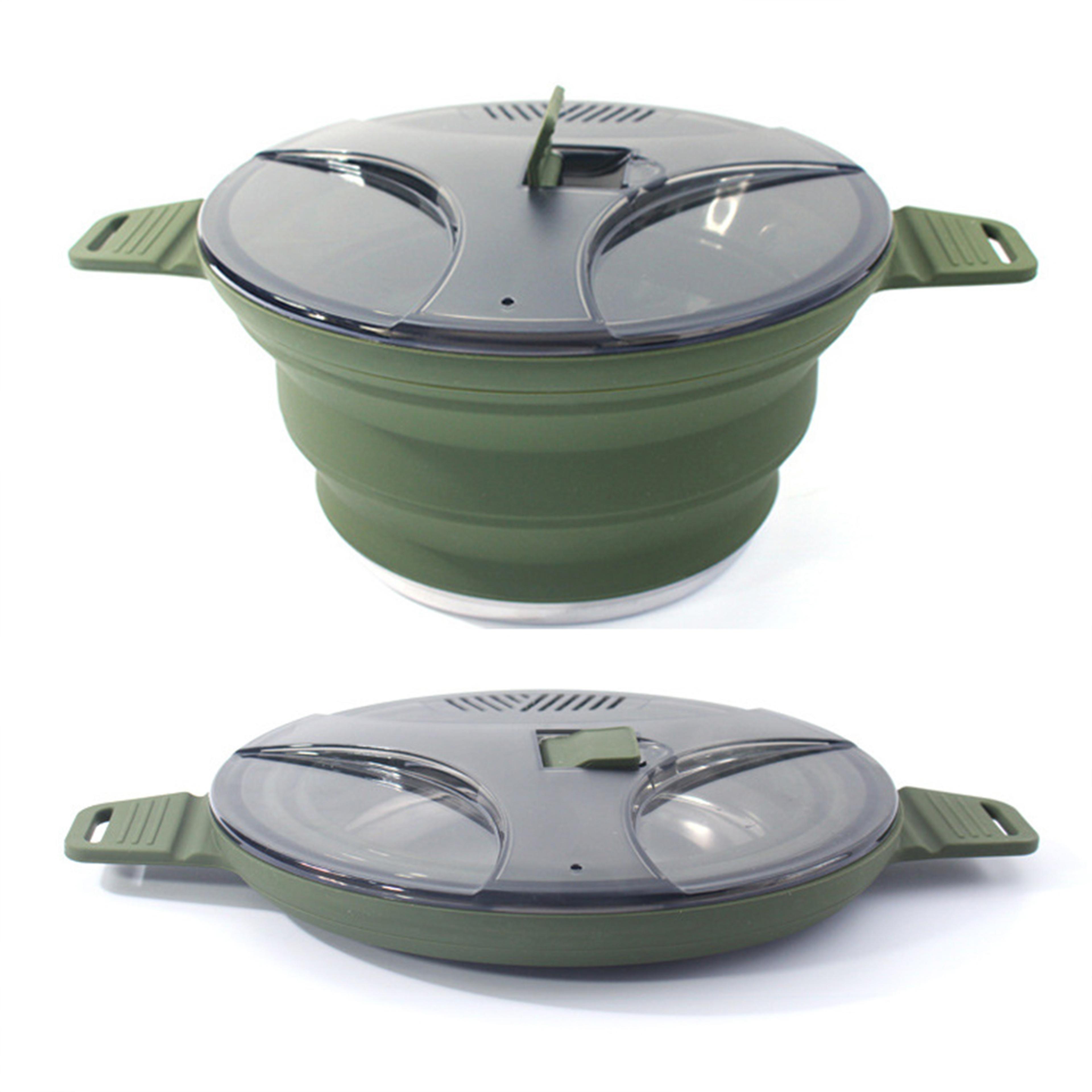 collapsible cookware set with silicone folding pot and bowls for hiking backpacking