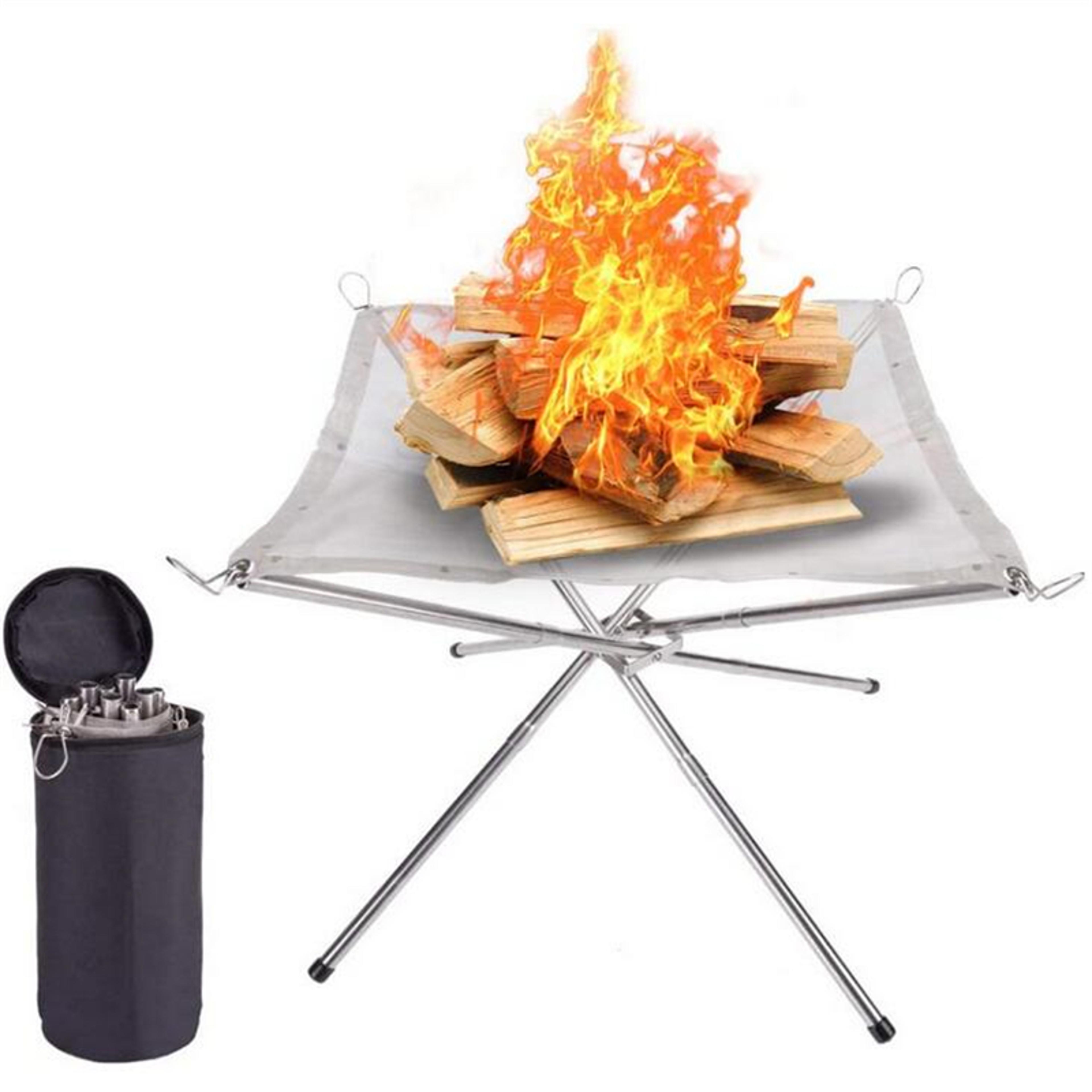 portable folding fire pit for camping stainless steel mesh fire stand