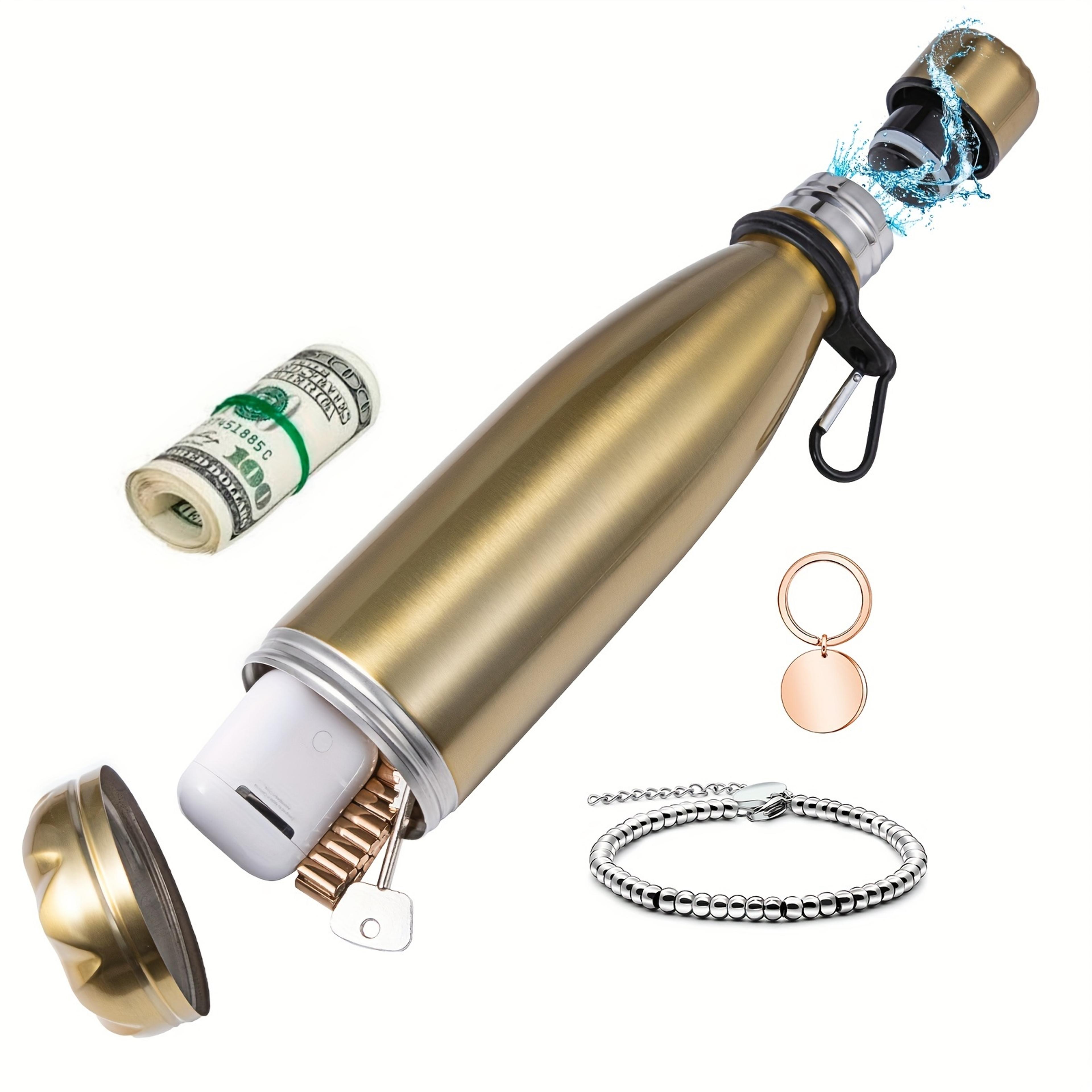 stainless steel diversion safe water bottle with hidden compartment for cash and valuables