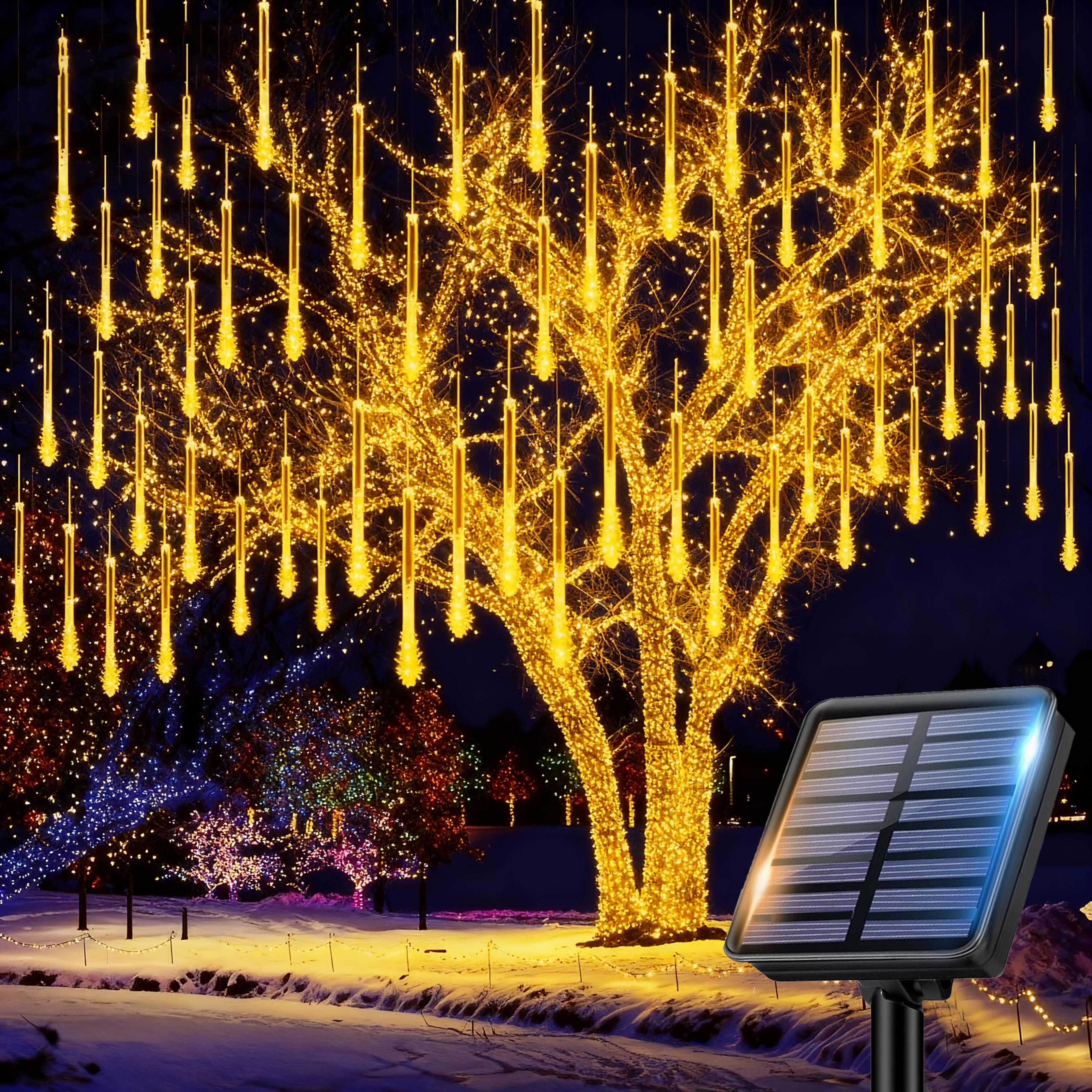 solar powered meteor shower lights 200 led outdoor christmas lights for garden patio and trees