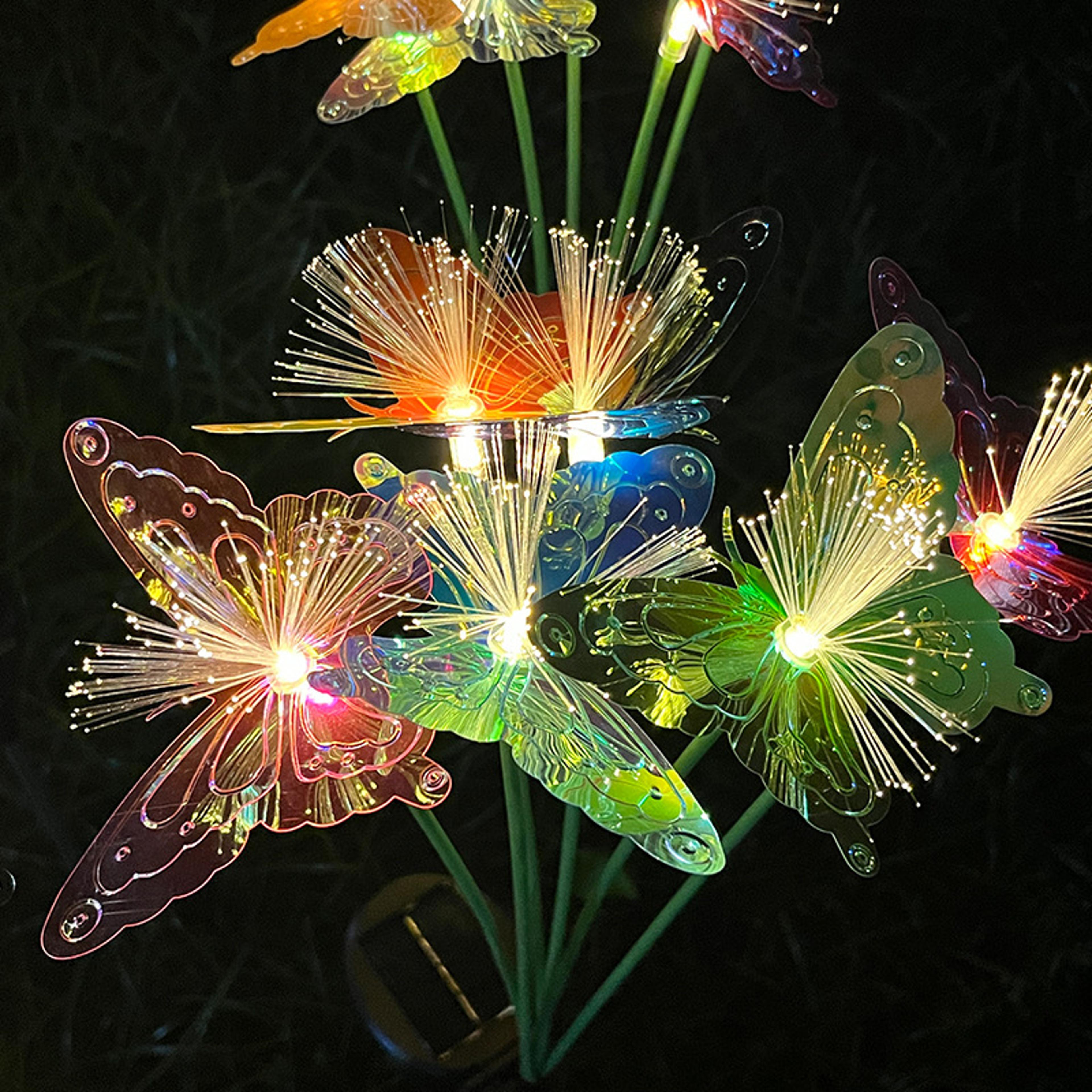 solar butterfly fiber optic garden lights 6 head waterproof landscape stake light