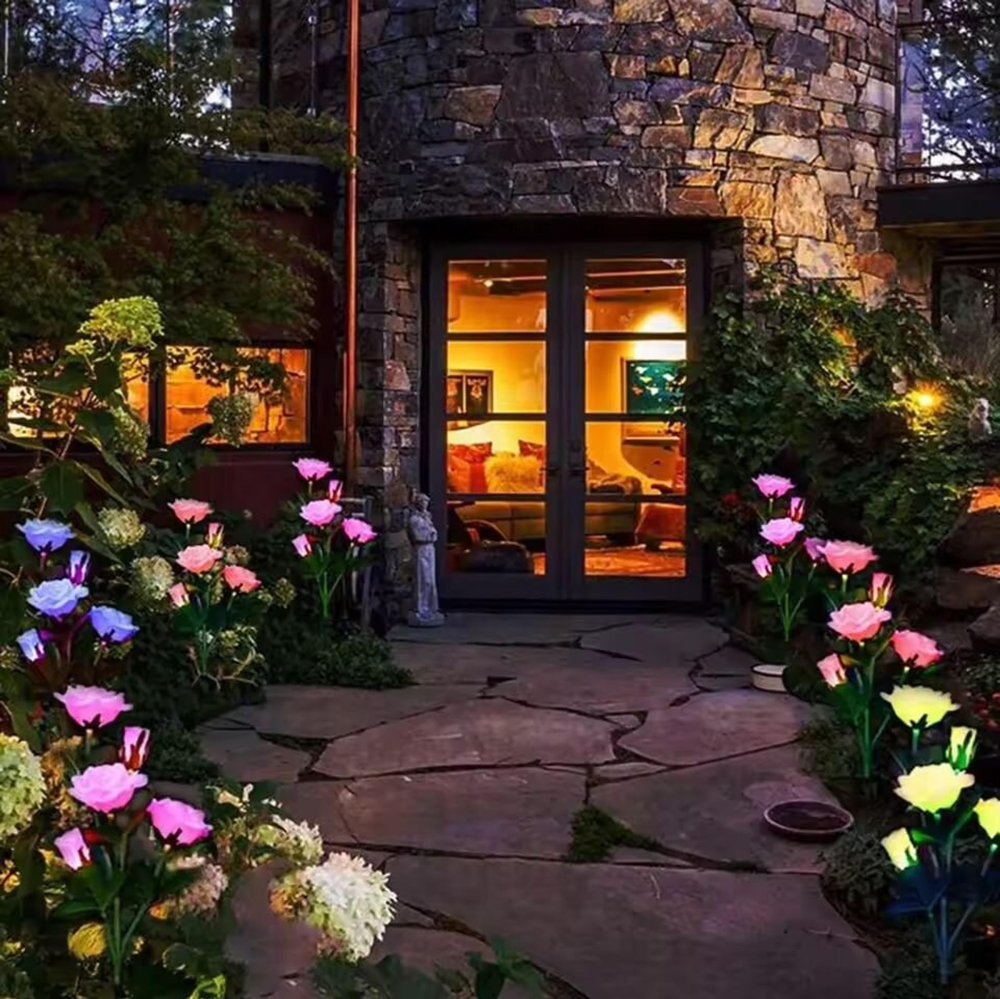 solar rose garden lights 5 head waterproof led flower pathway lights for yard patio and lawn