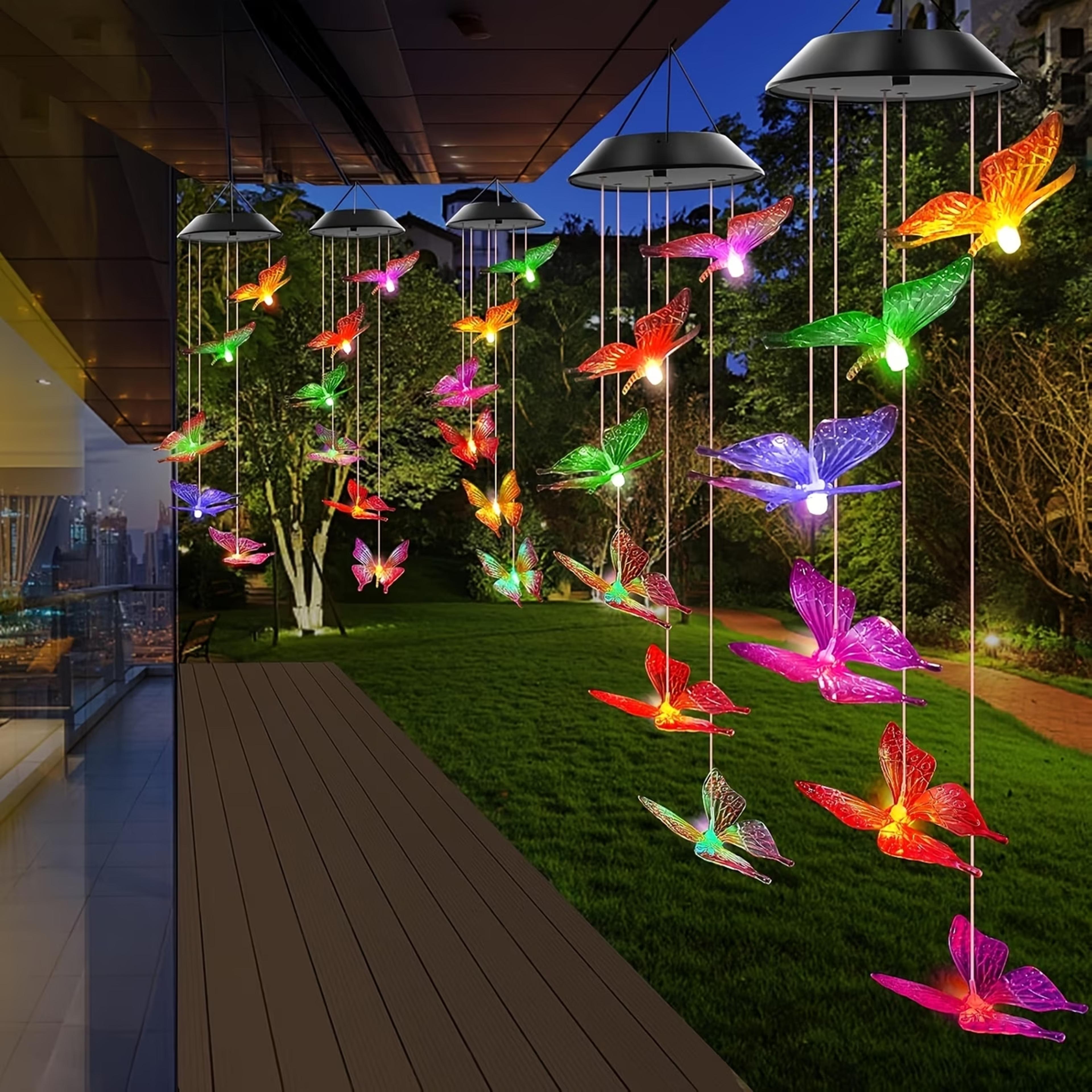 solar butterfly wind chimes with color changing solar lights for garden patio outdoor hanging decor